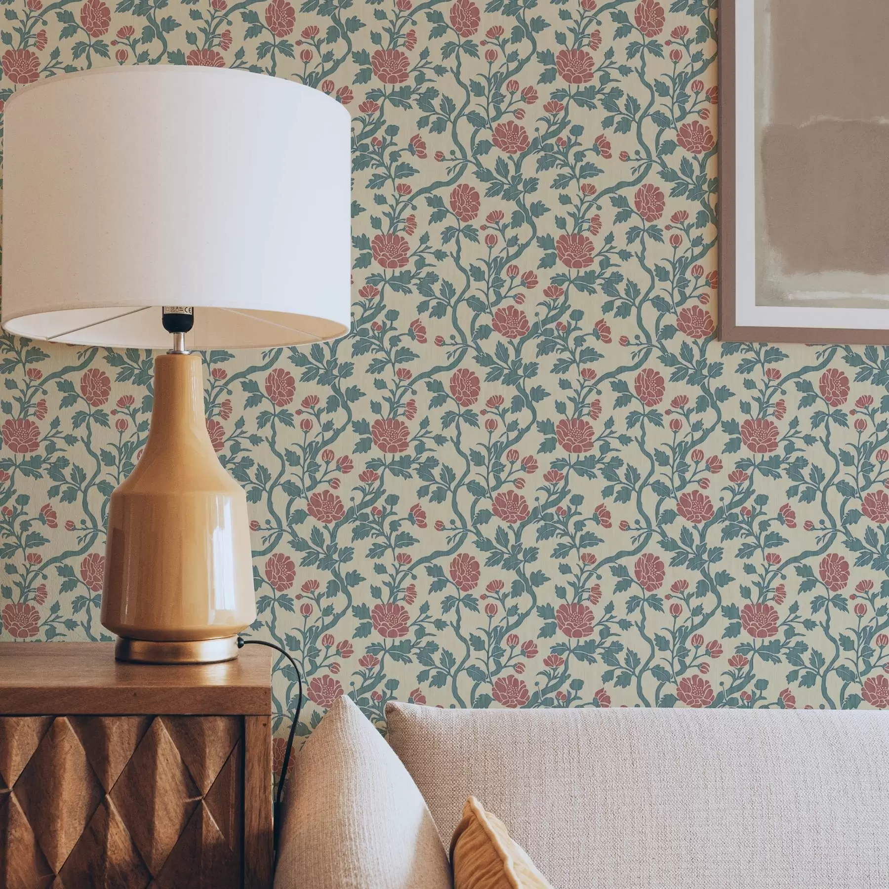 Fototapety Retro vzor s červenými a zelenými kvetmi a00250