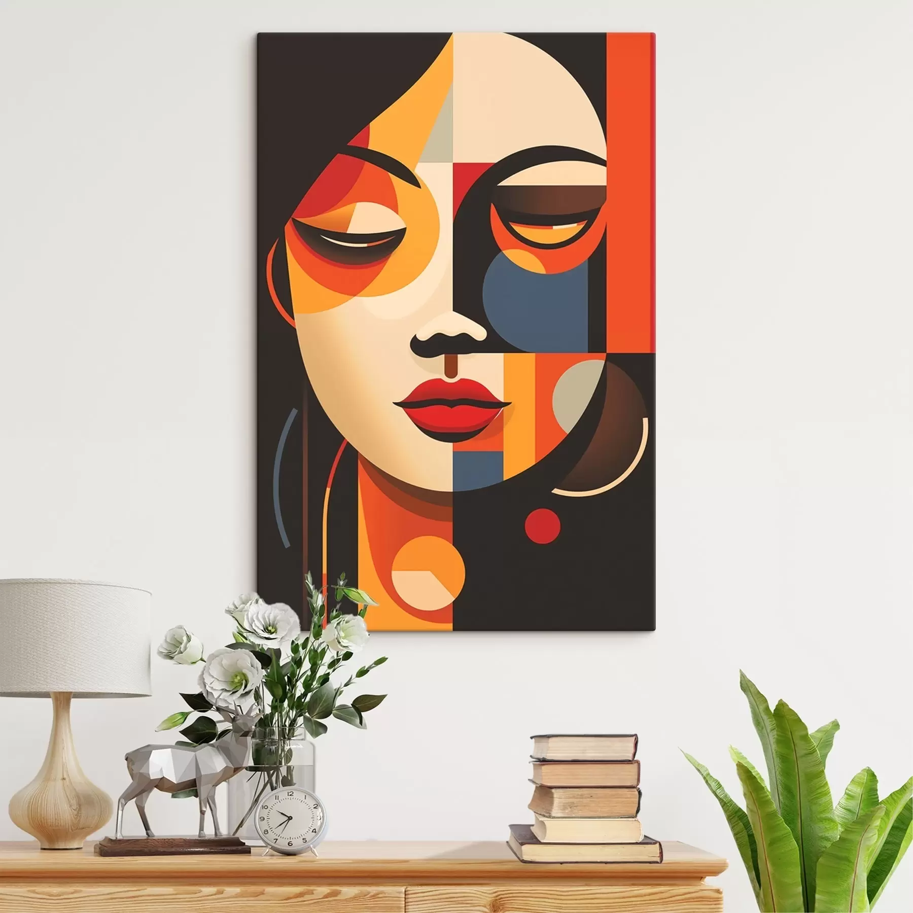 Obraz Geometrická ženská tvár v teplých farbách s45087