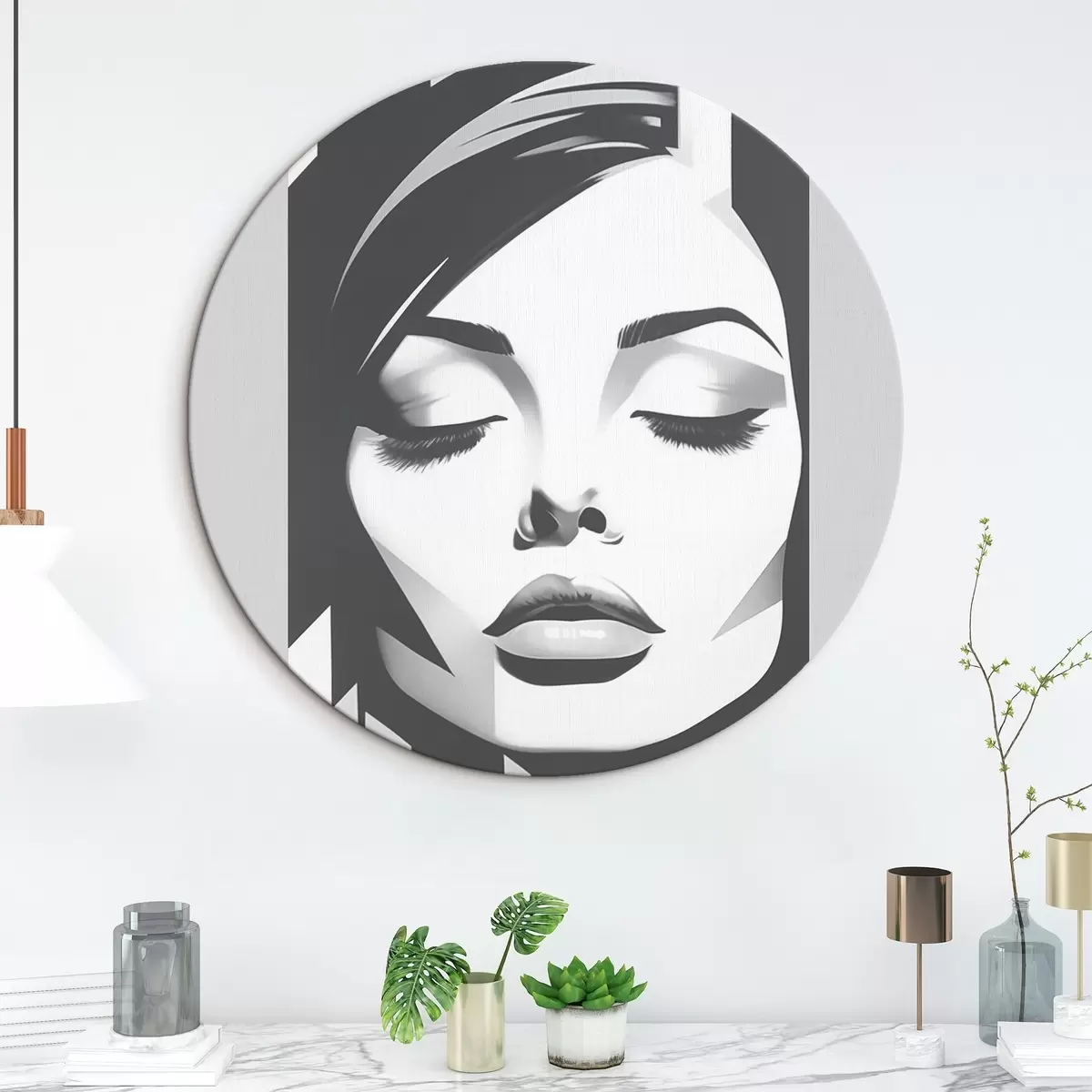 Okrúhle obrazy Čiernobiela tvár so zatvorenými očami r45075