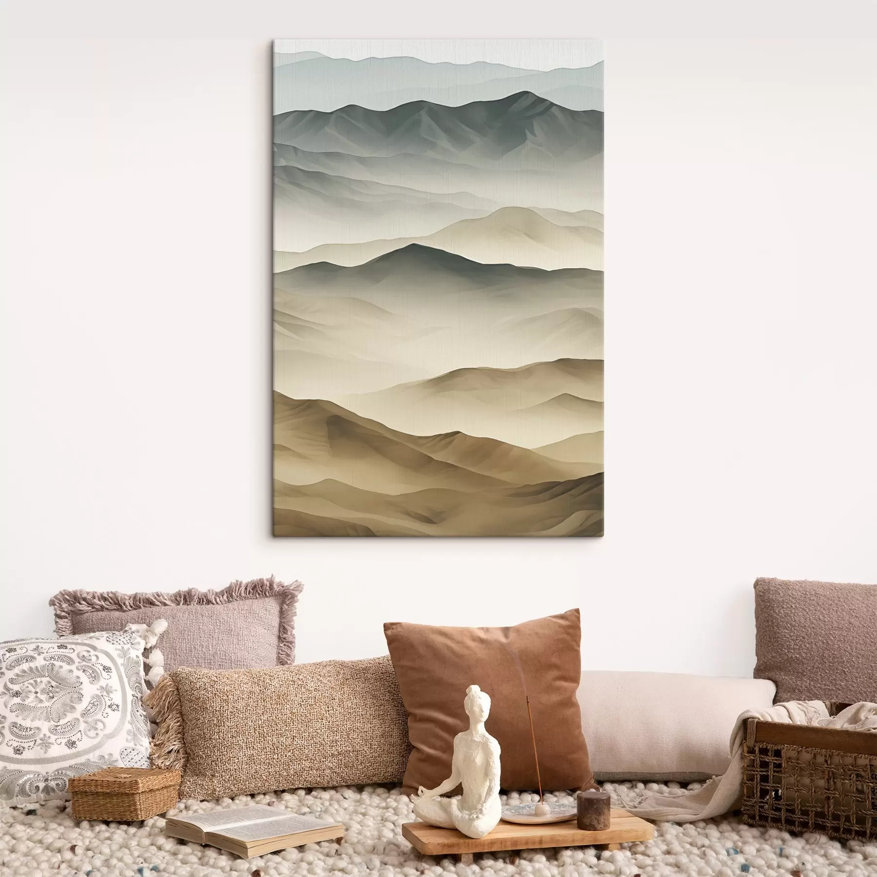 Obraz hory, vrstvy, hmla, jemný gradient, prírodný, béžový, abstraktný, krajina s45095