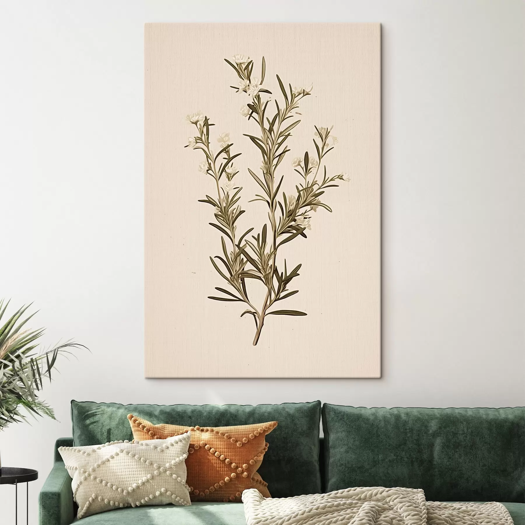 Obraz botanické, béžové pozadie, bylina, minimálna, rastlina, zelené listy, stonka, vetva s45098