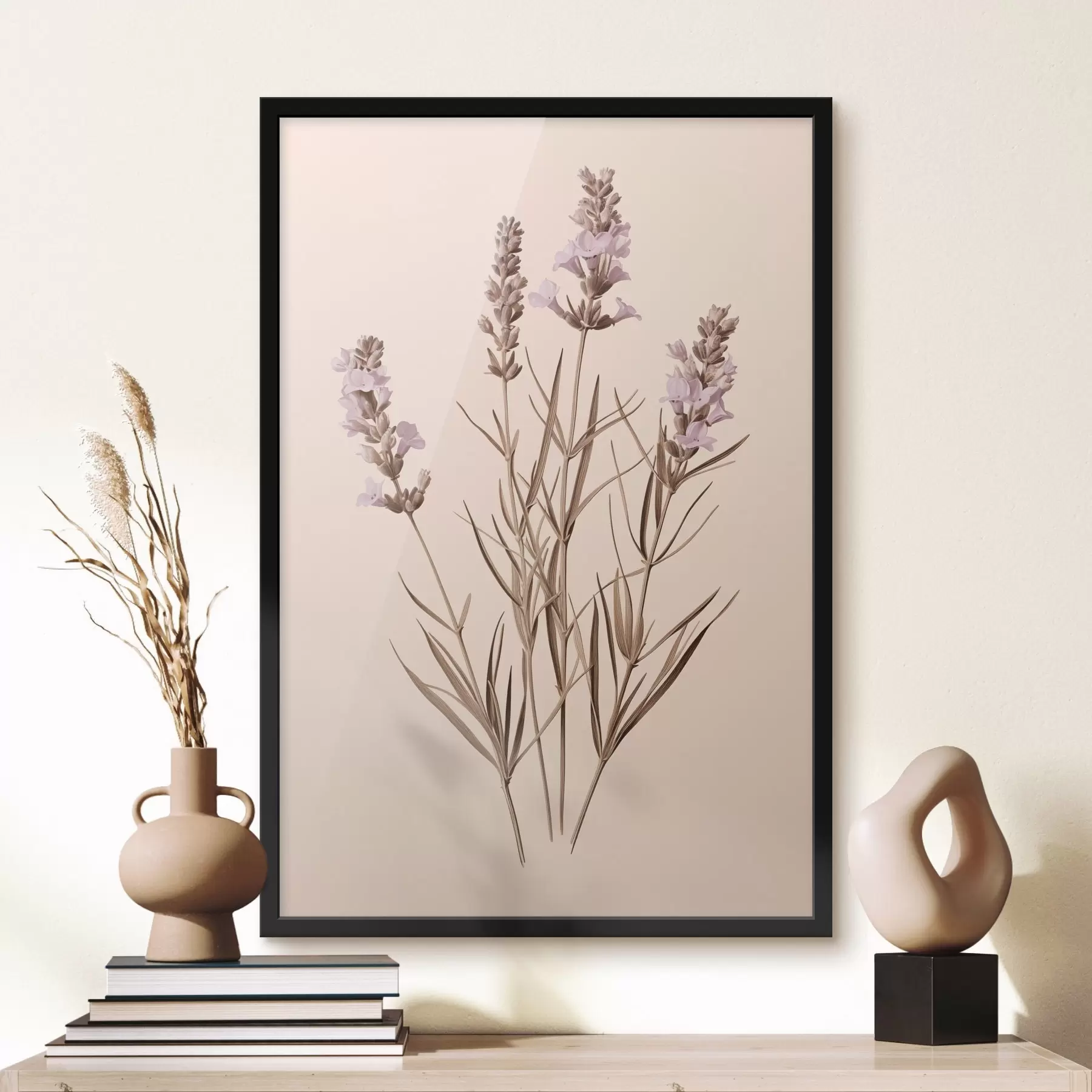 Fototapety levanduľa, botanické, béžové pozadie, jemná fialová, listy, kvetinové, prírodné, stonka f45100