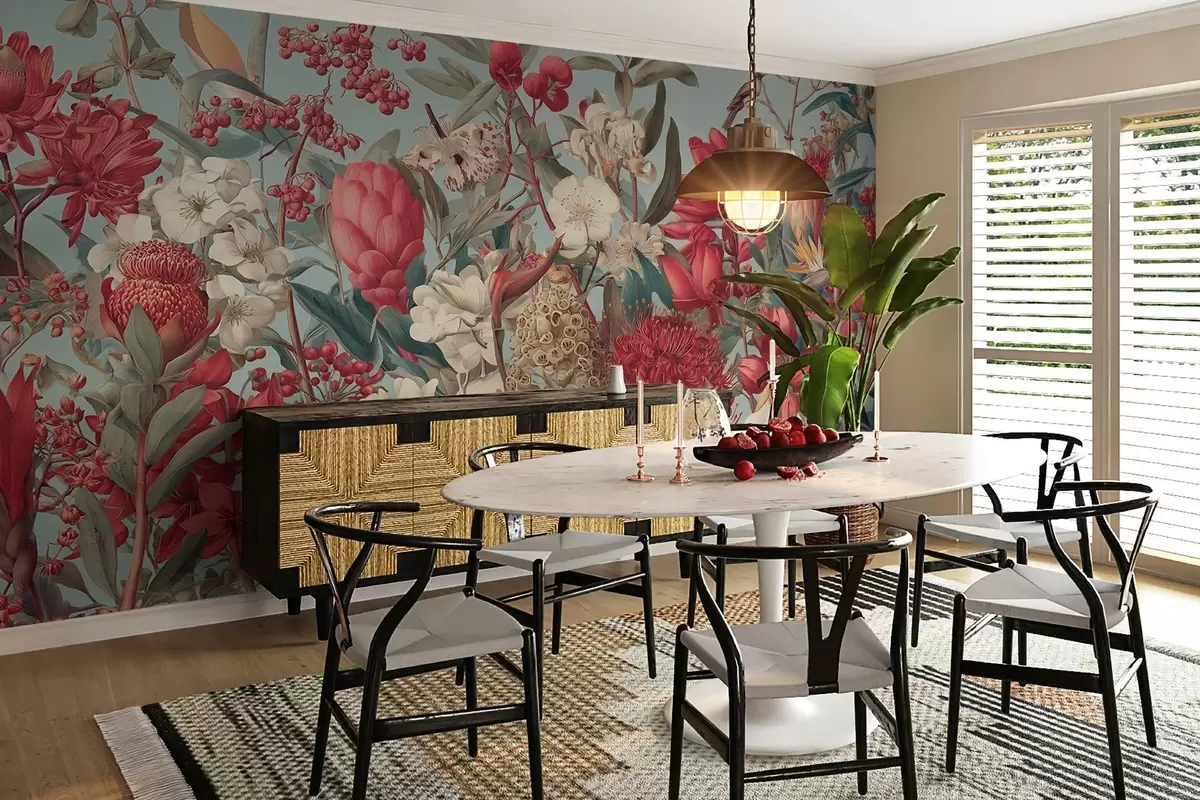 Fototapety textúrované tropické kvety na modrom pozadí w04209