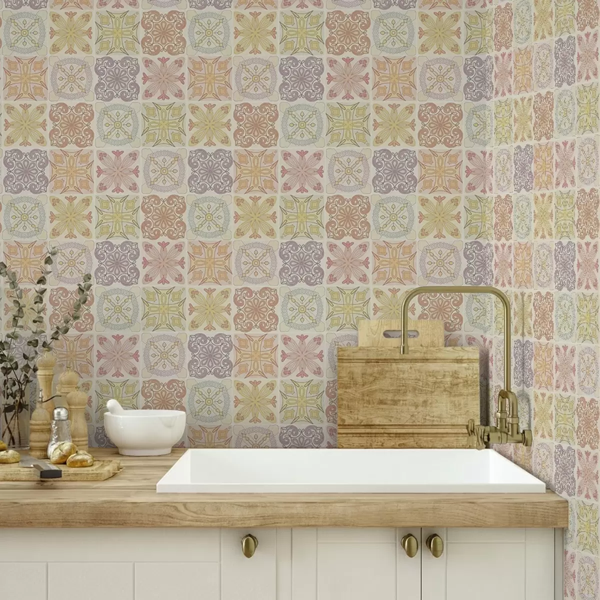 Tapety Farebné geometrické dlaždicové ornamenty a00284