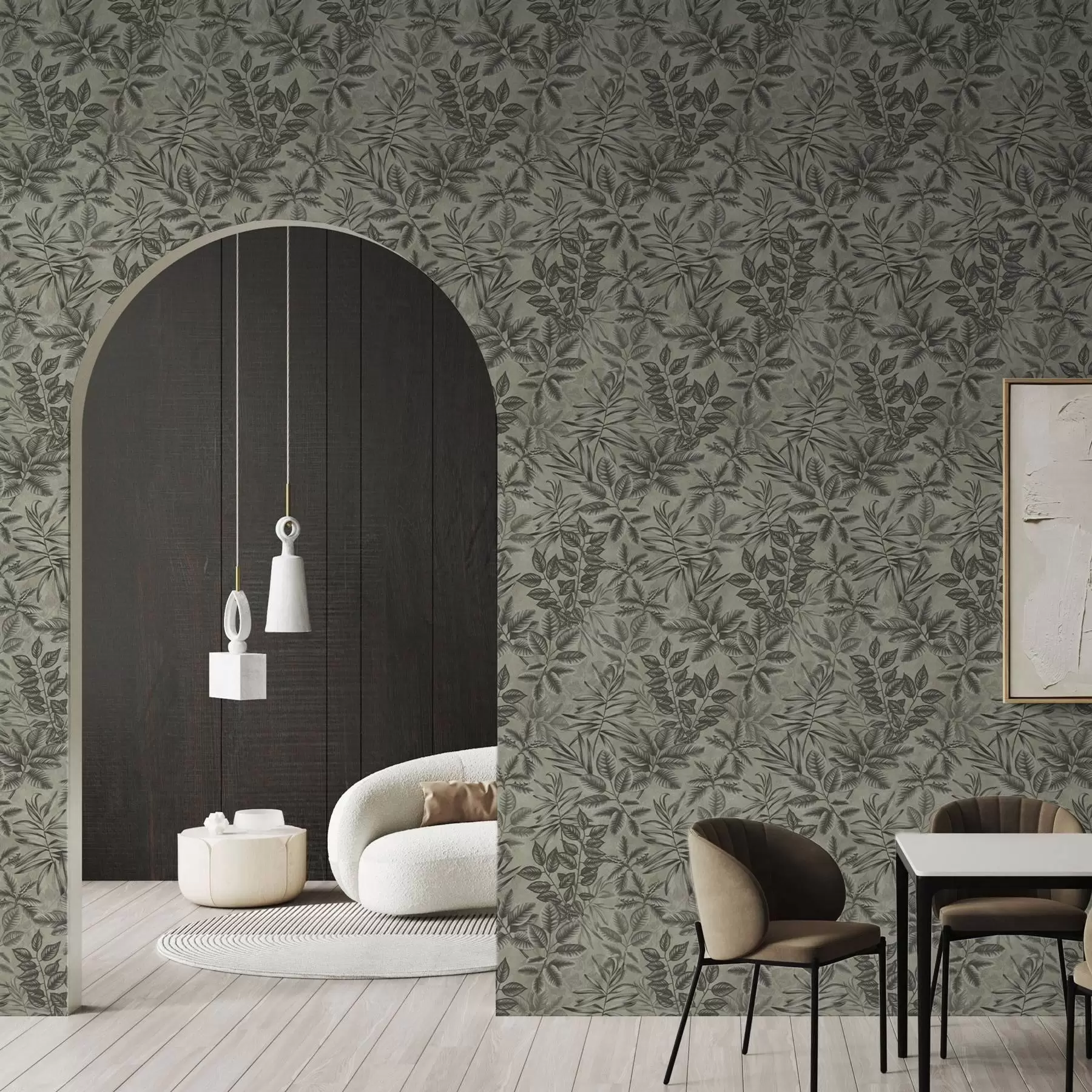 Fototapety Sivé tropické listy rôznych tvarov na vintage pozadí a00297