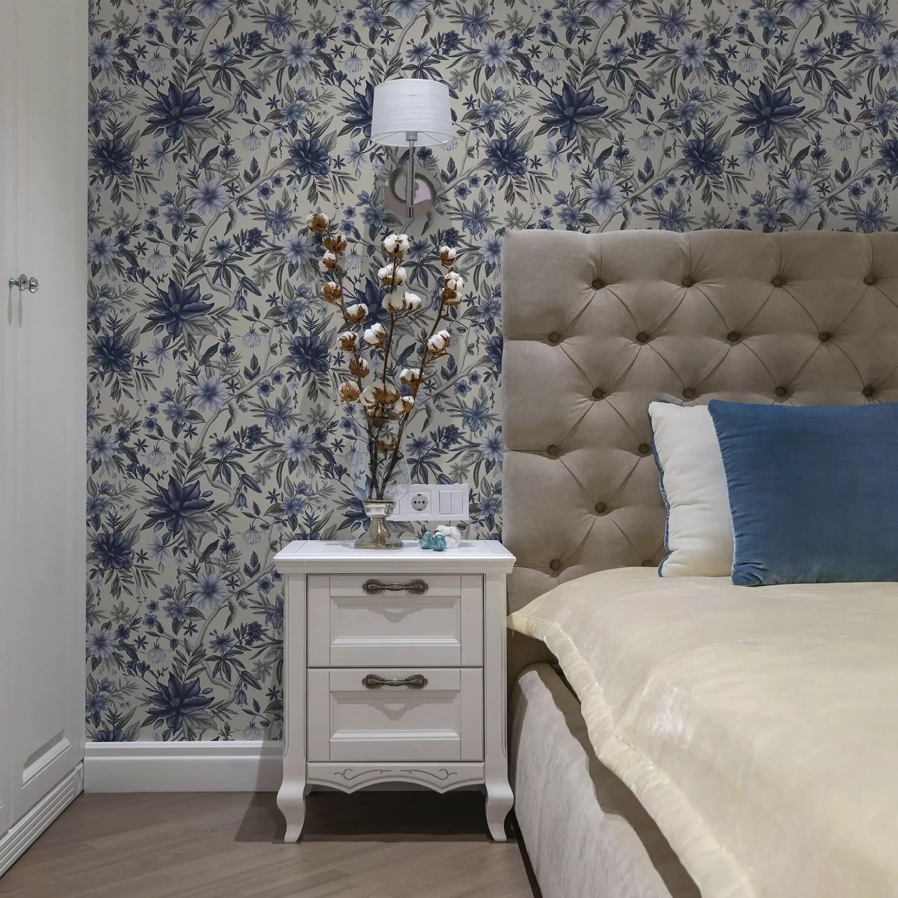 Fototapety Modré a sivé kvety na svetlom pozadí a00304