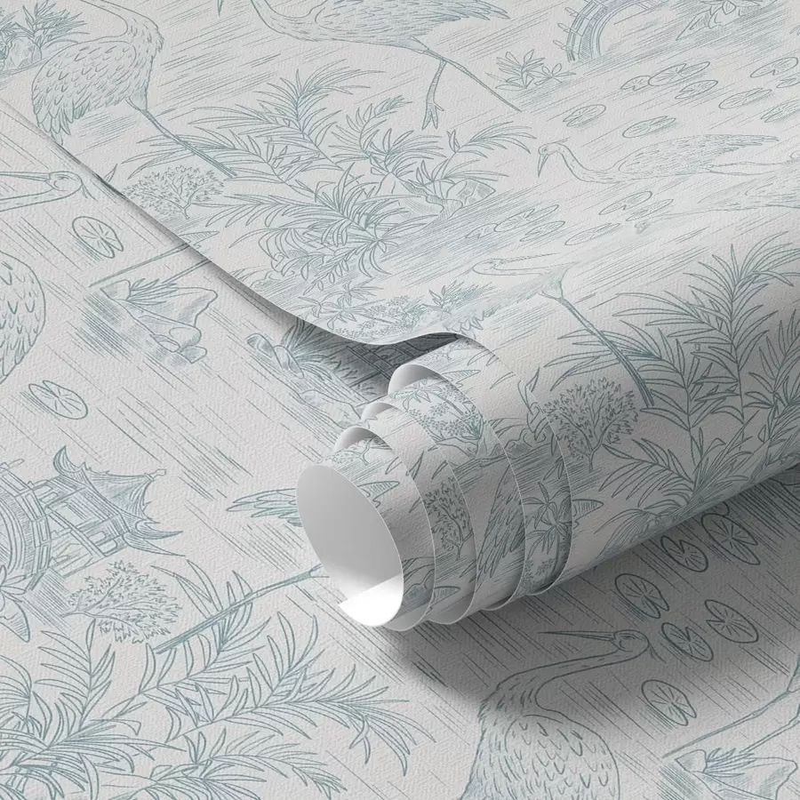 Fototapety Ázijská krajina so žeriavmi, mostami a lotosmi a00405