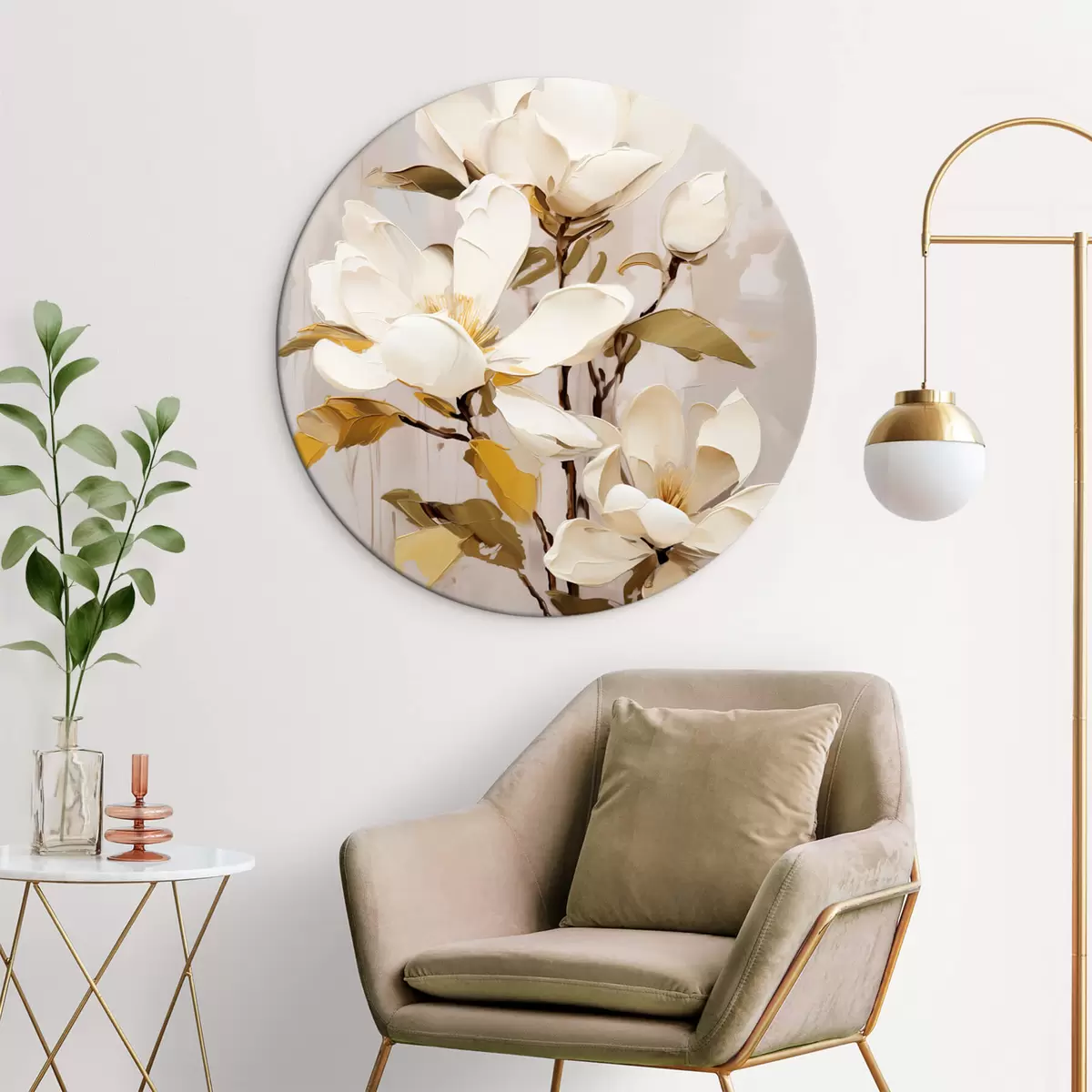 Okrúhle obrazy Abstraktná vetva s magnóliou r44300