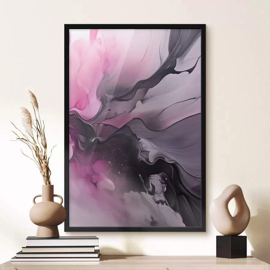 Fototapety Abstraktné víry ružovej, fialovej a čiernej farby sa prelínajú do organickej kompozície a vytvárajú pocit pohybu f45196
