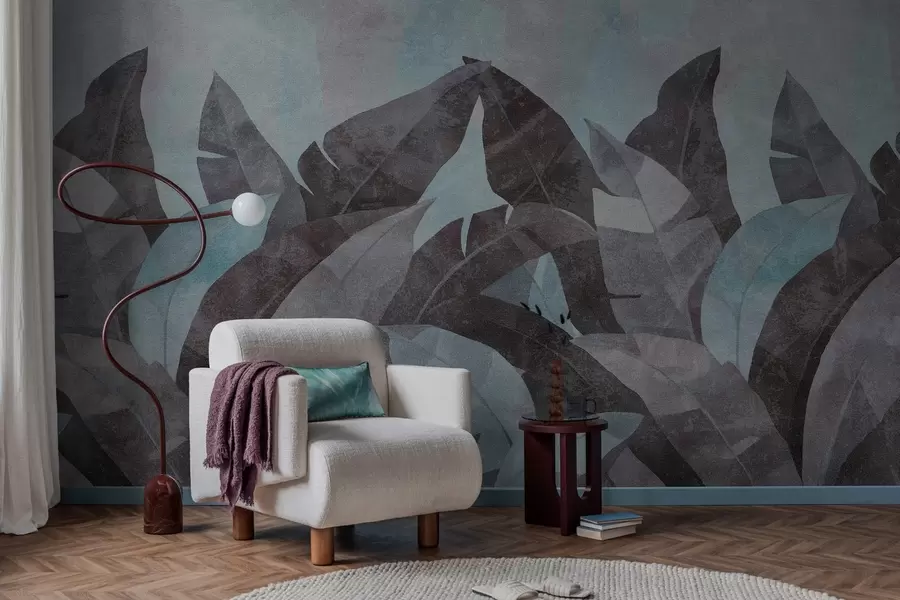 Fototapety textúrované banánové listy v modrých a sivých odtieňoch w04285v2