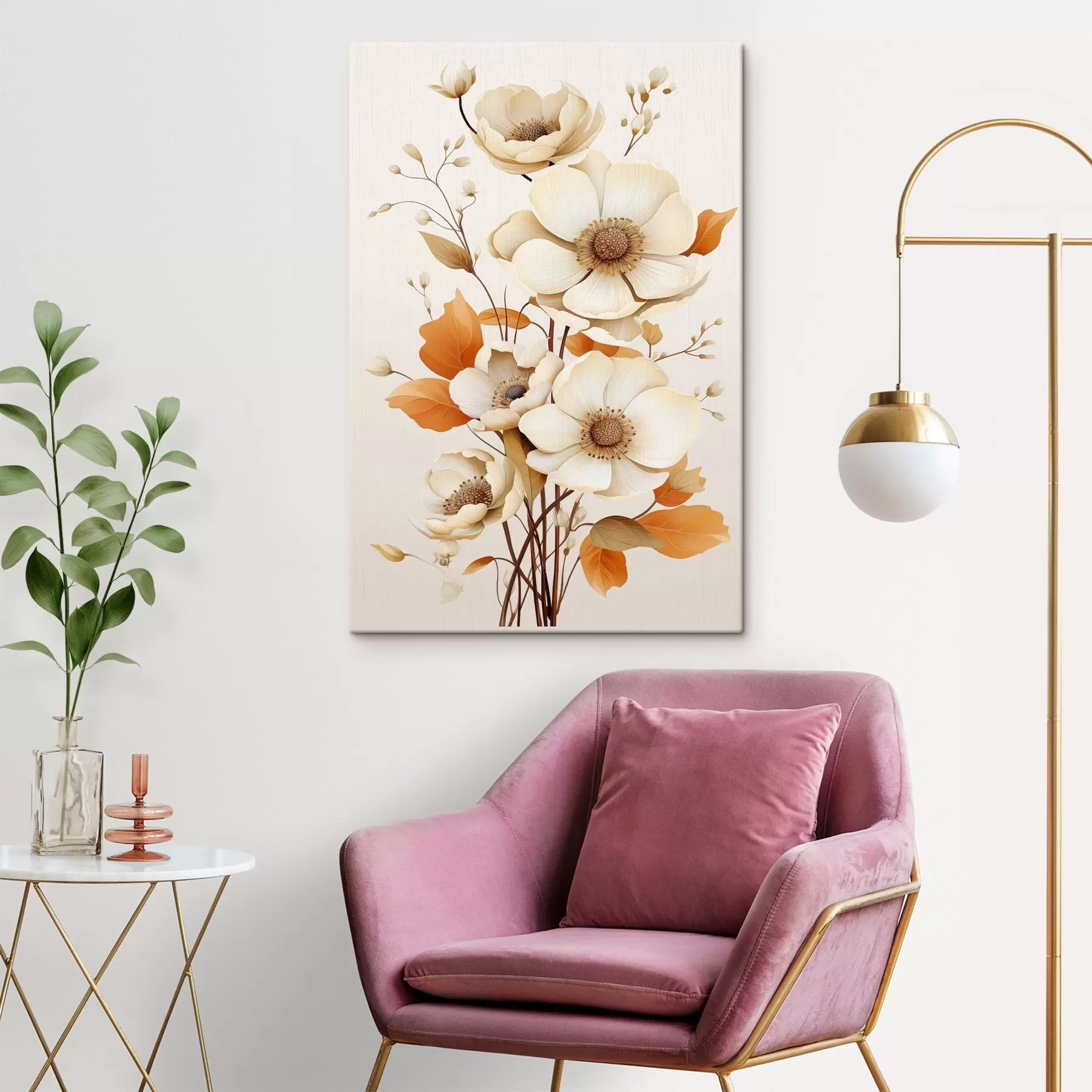 Obraz Svetlé kvety na béžovom pozadí s44549