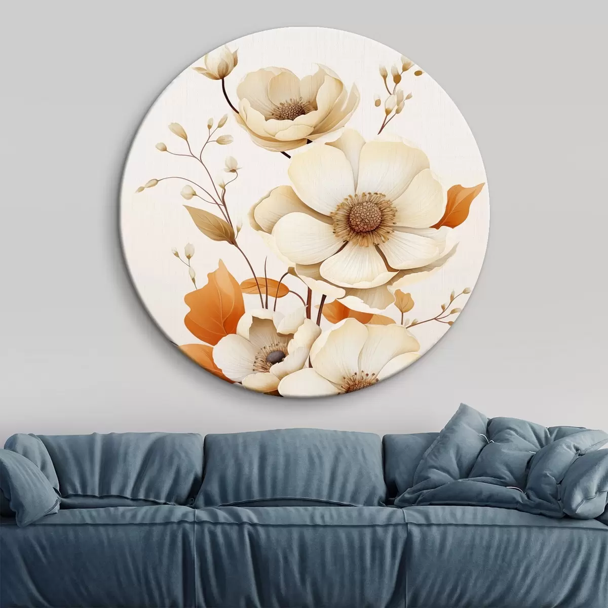Okrúhle obrazy Svetlé kvety na béžovom pozadí r44549