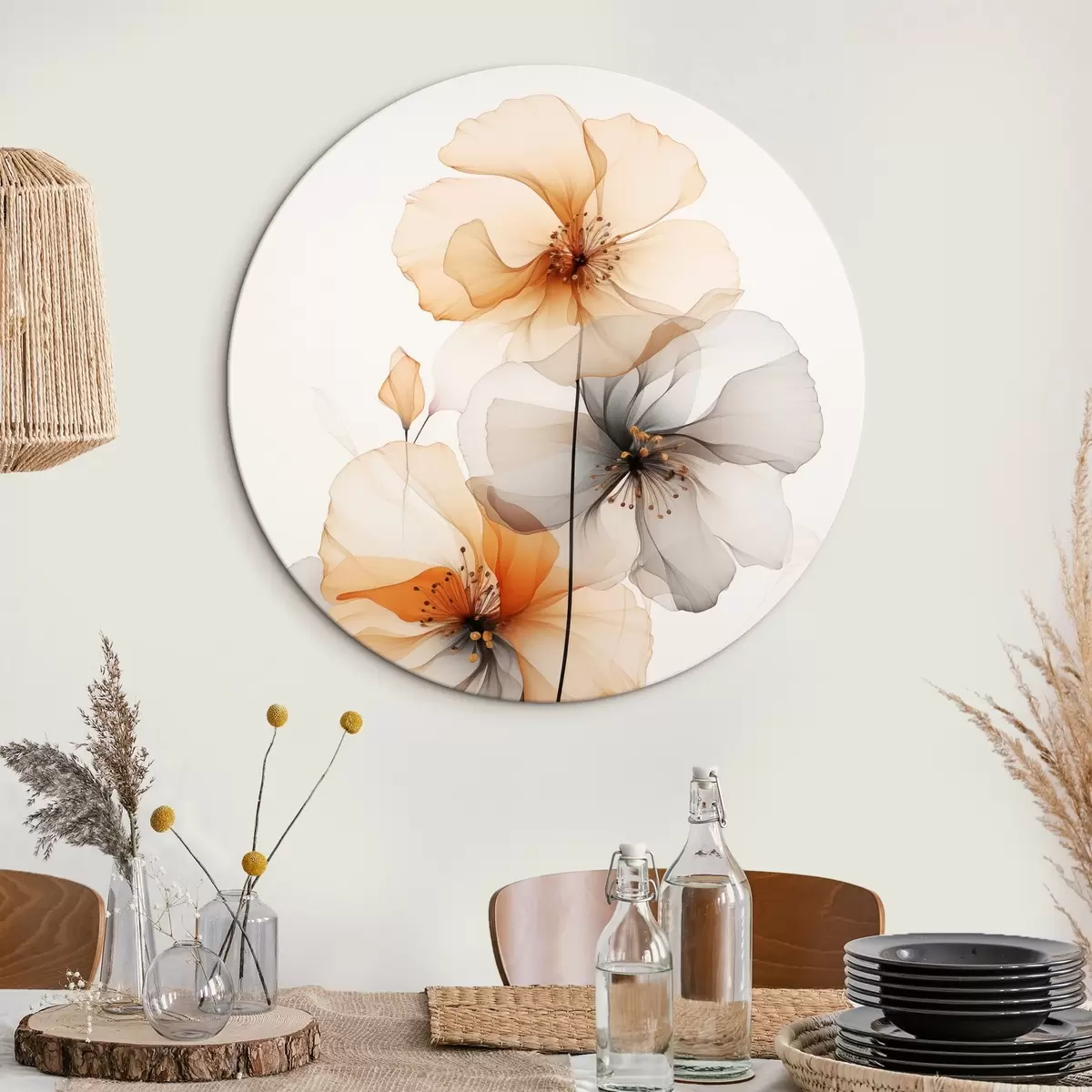Okrúhle obrazy Abstraktné priesvitné kvety r44558