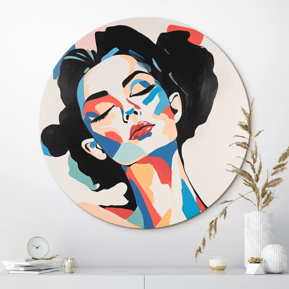 Okrúhle obrazy Abstraktný portrét ženy s imitáciou ťahov štetcom r45234