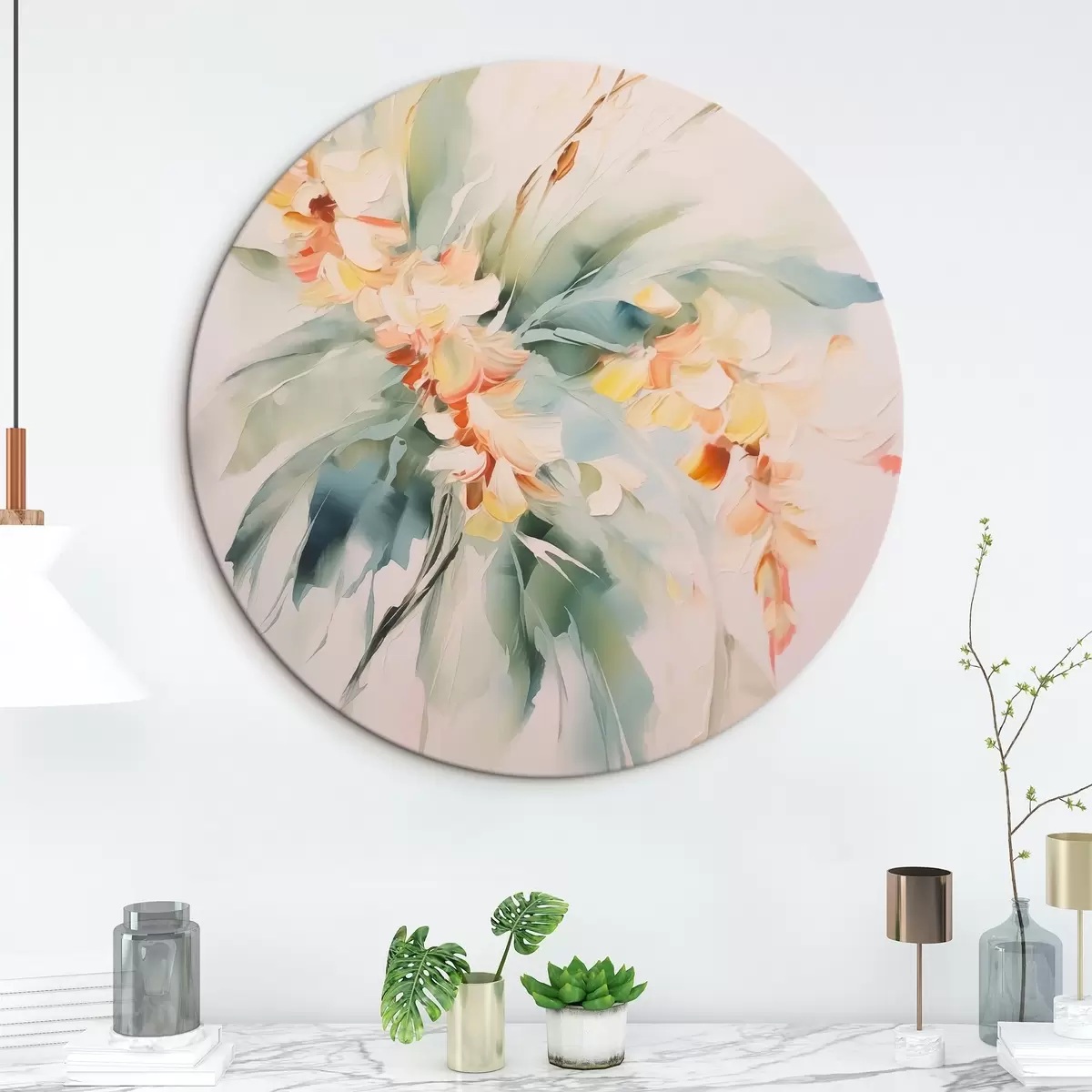 Okrúhle obrazy Abstraktné kvety v lístí r45305