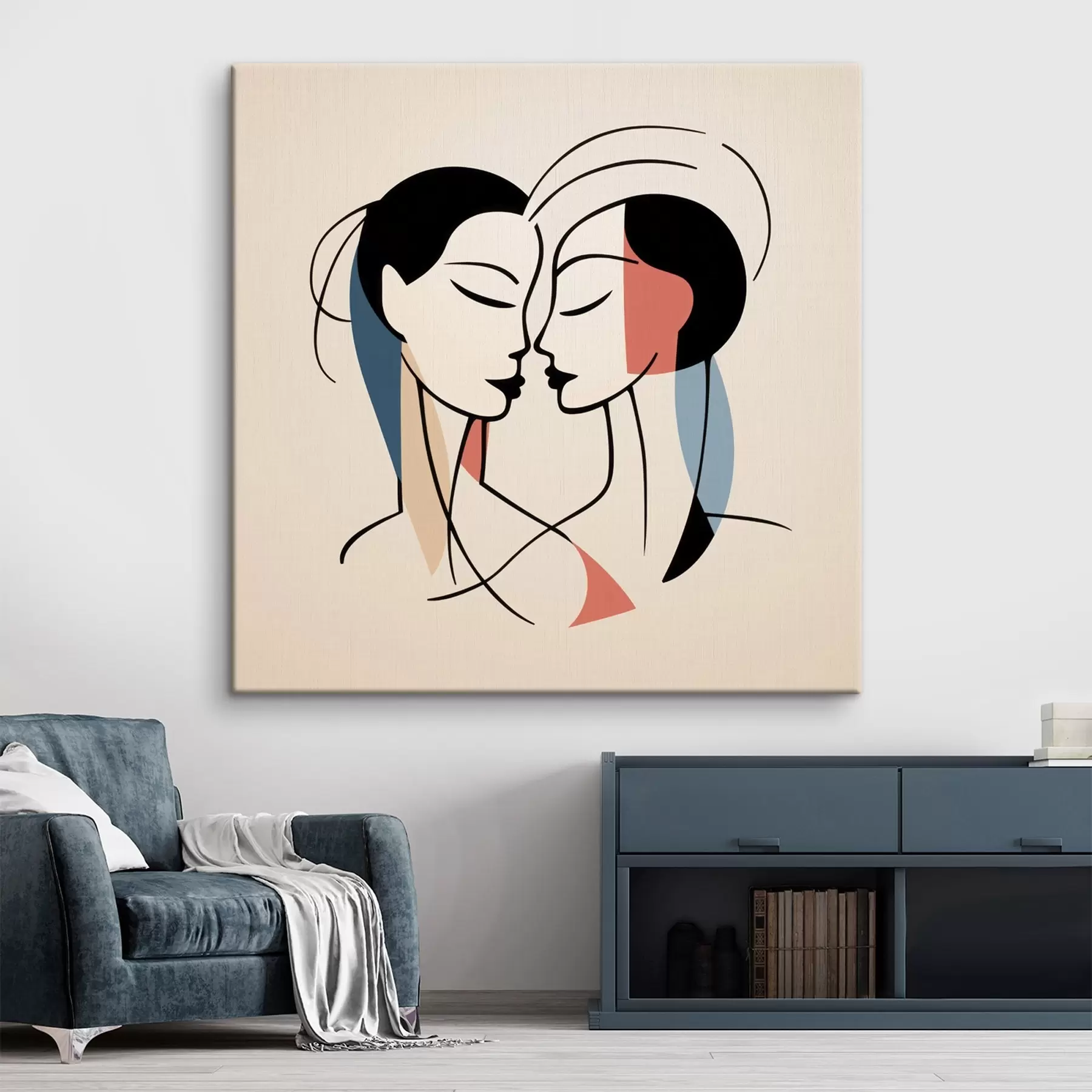 Obraz Dve tváre v abstraktnom štýle s farebnými prvkami s45037