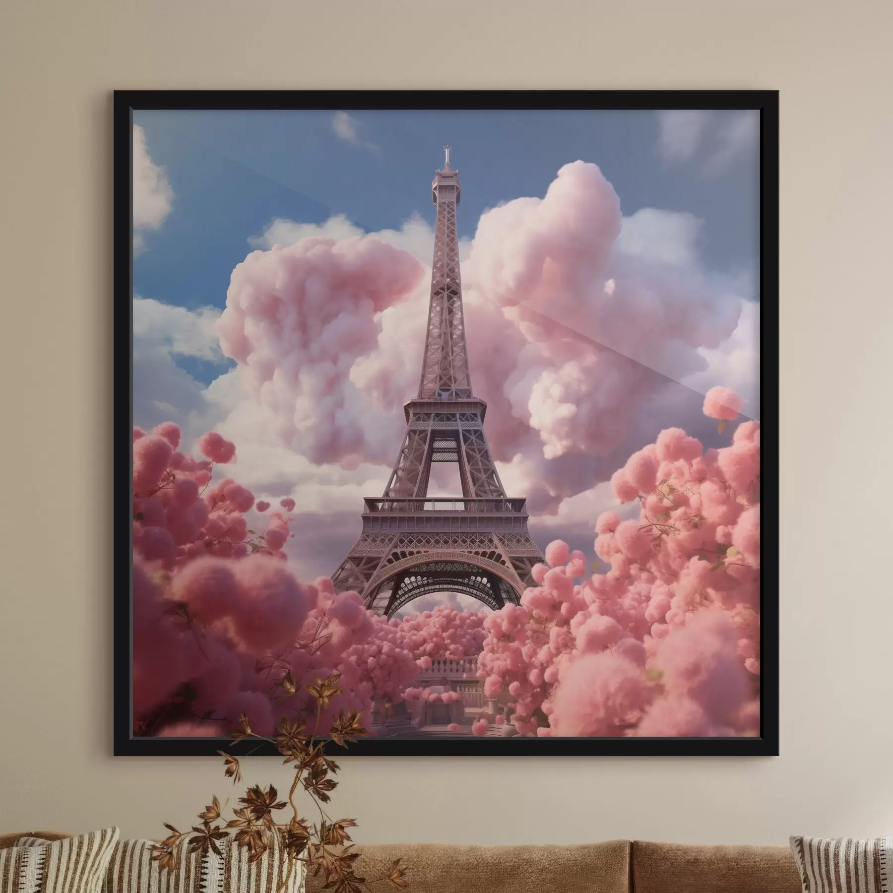 Fototapety Eiffelova veža v ružových oblakoch v štýle fantasy f45036