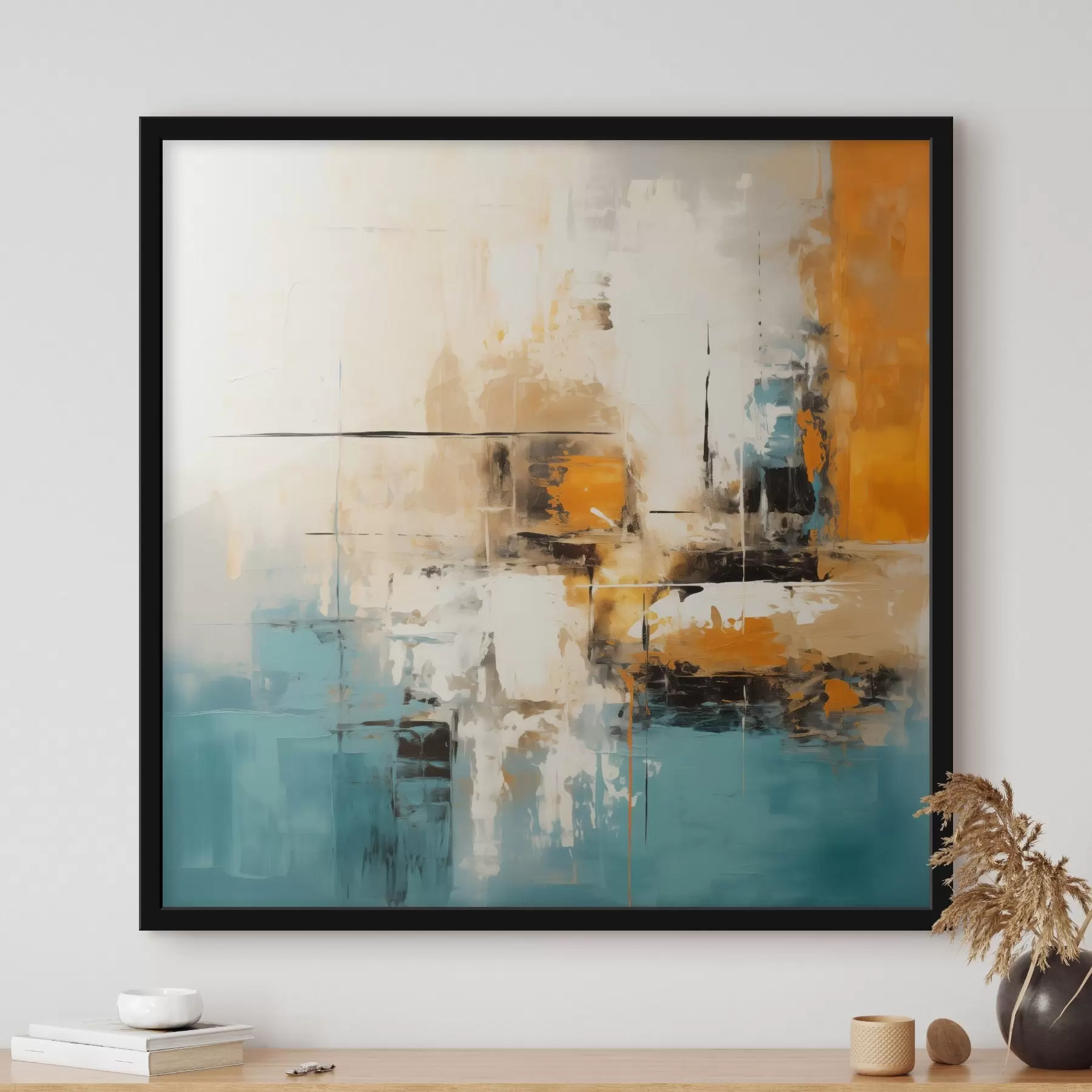 Fototapety Súčasné umenie s textúrovanými ťahmi štetca a jasnými akcentmi f45041