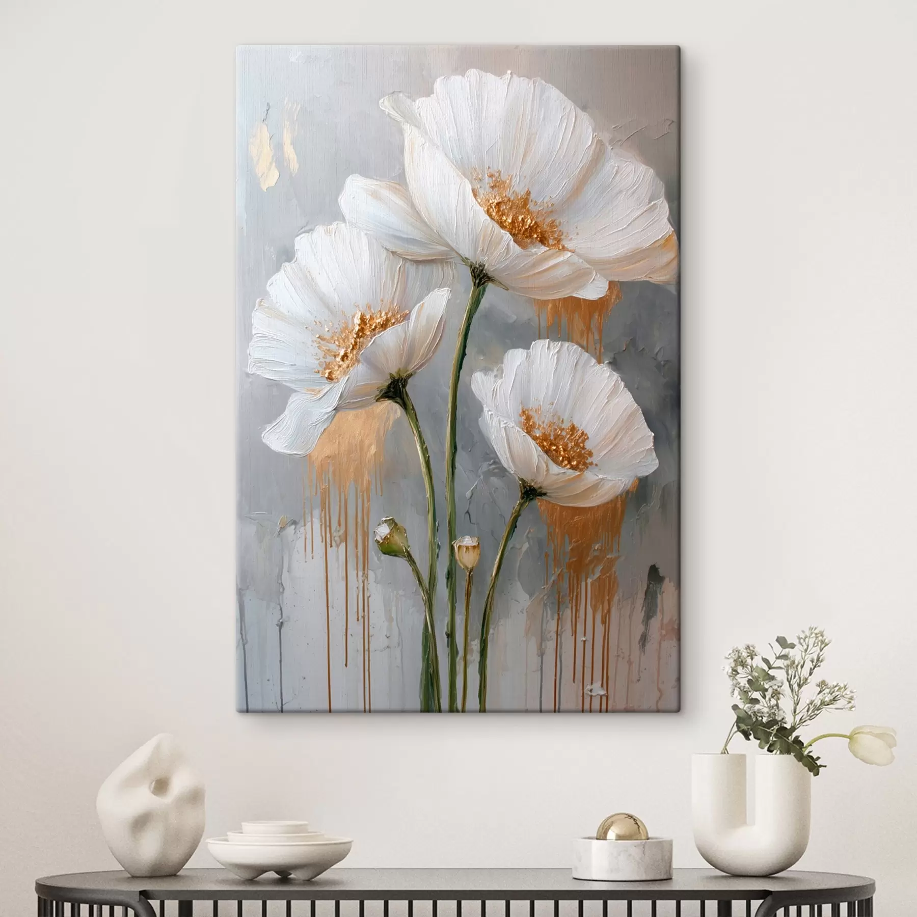 Obraz Biele sedmokrásky: volumetrická maľba na modrom pozadí s45240