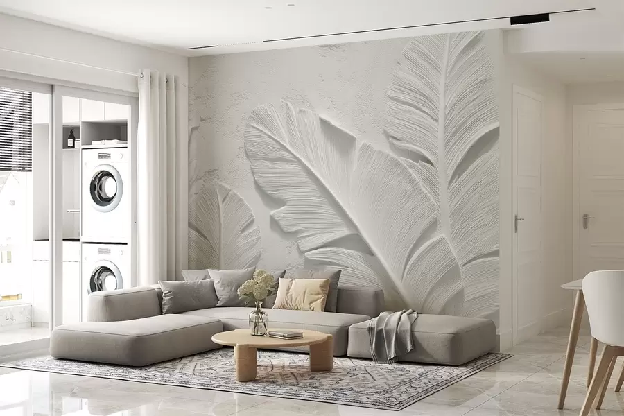 Fototapety Textúrované sivé listy na pozadí s reliéfom z umelej omietky w09307