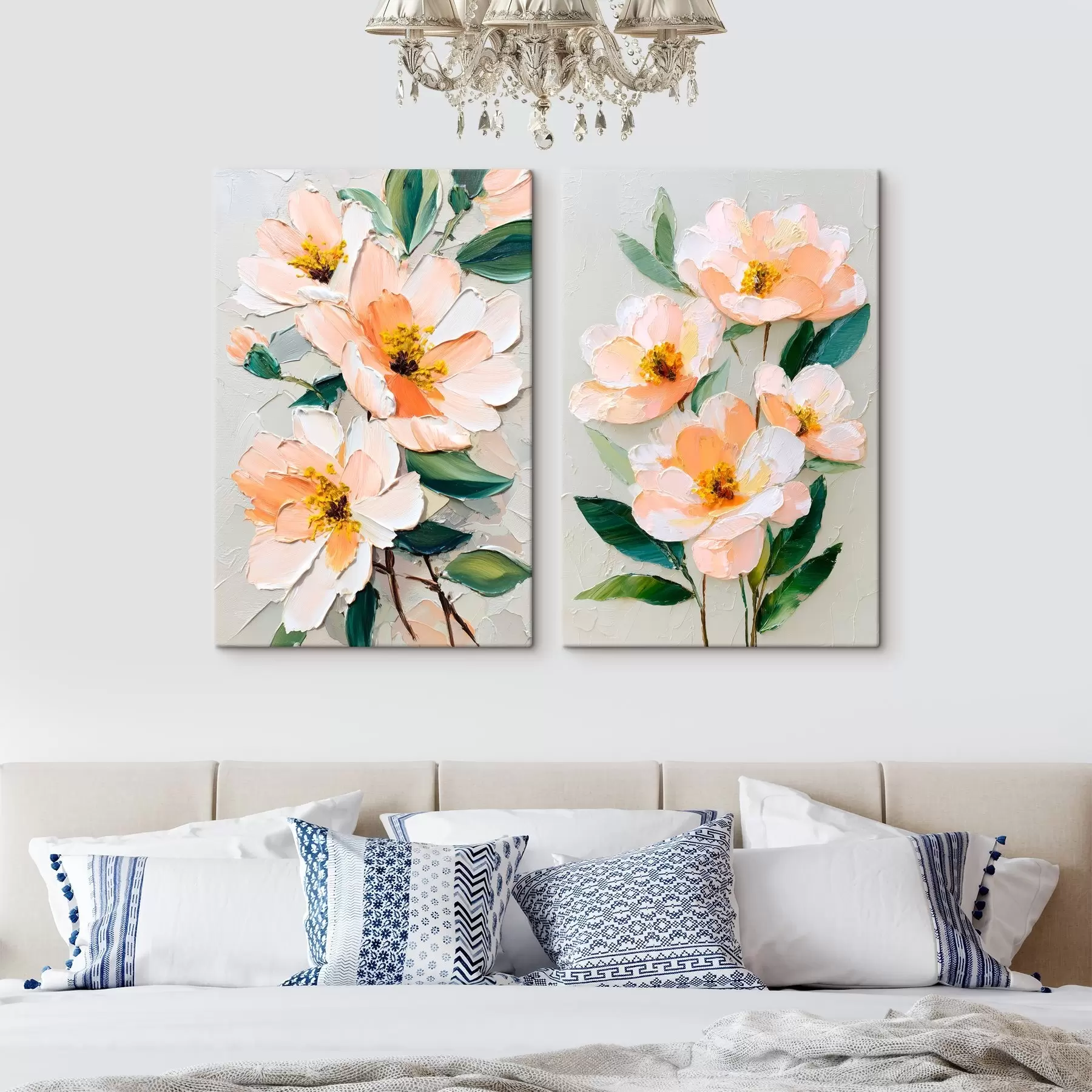 Obraz Maľba v štýle impasto kombinujúca veľkú kyticu a jednotlivé kvety m00579