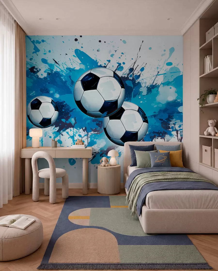 Fototapety Futbal v modrých špliechancoch w04373