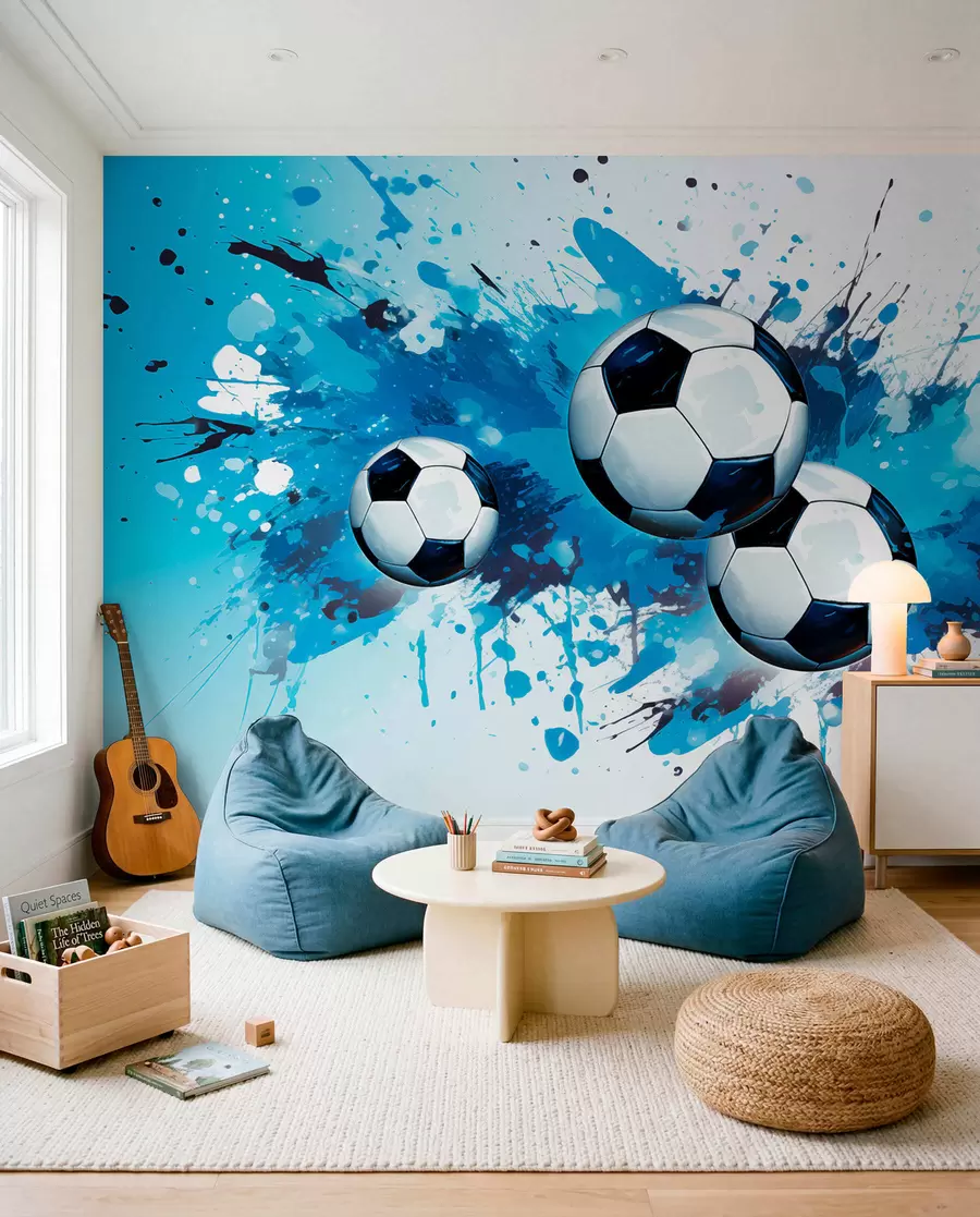 Fototapety Futbal v modrých špliechancoch w04373