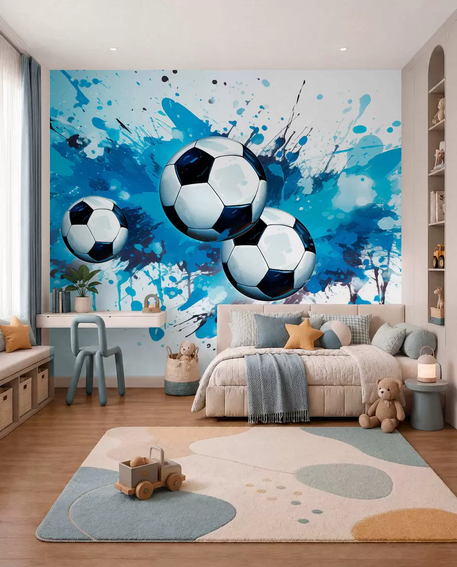 Fototapety Futbal v modrých špliechancoch w04373