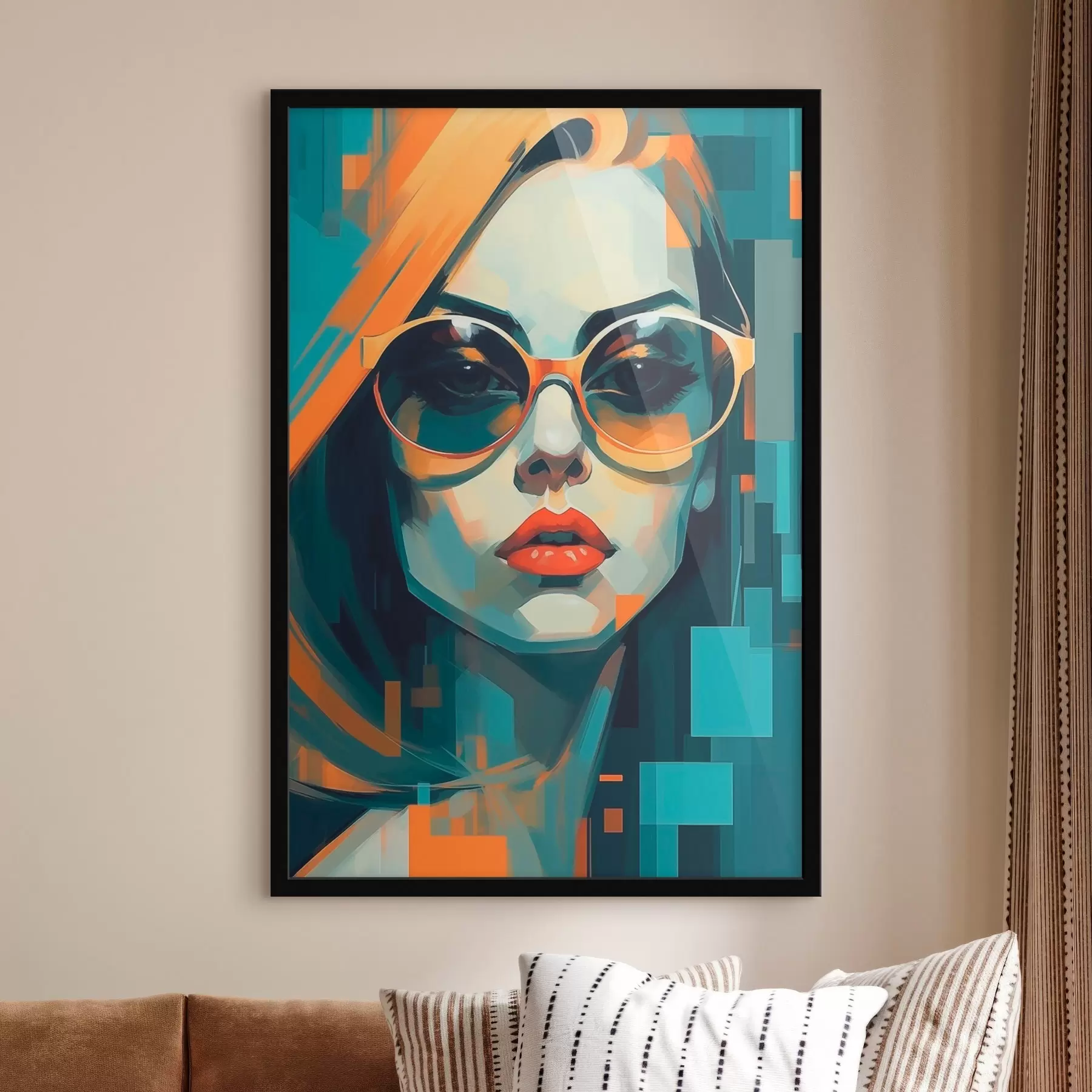 Fototapety Žena v slnečných okuliaroch v štýle digitálneho pop artu f45327