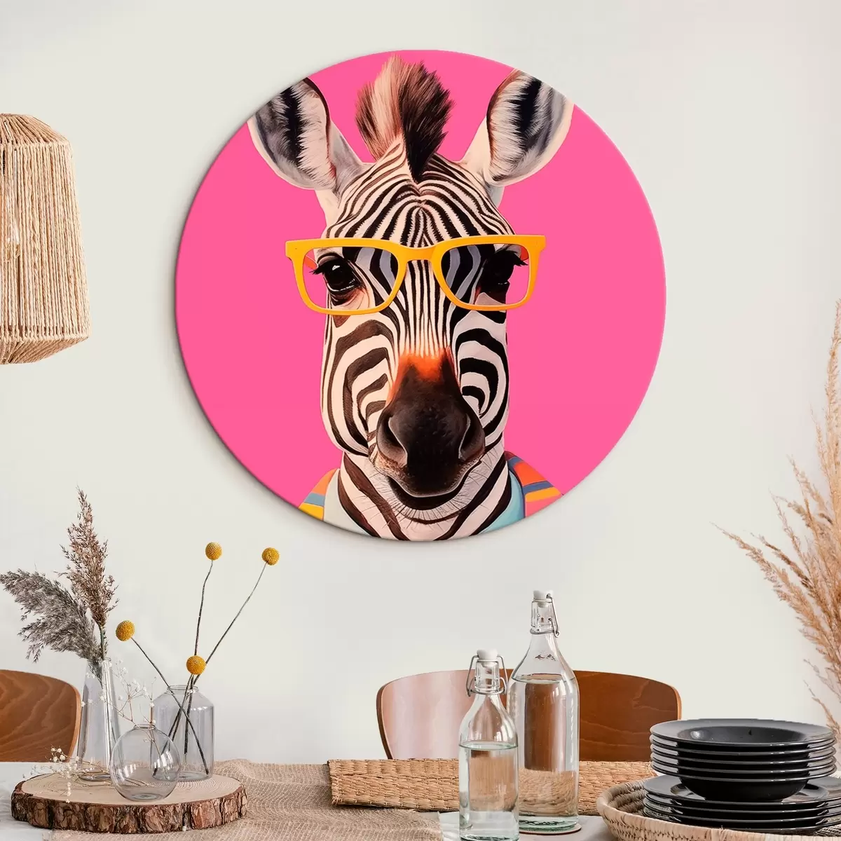 Okrúhle obrazy Zebra v obleku a okuliaroch r45307