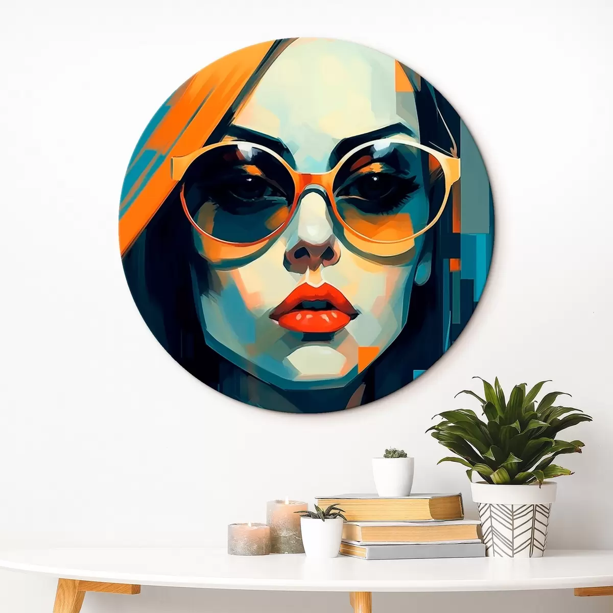 Okrúhle obrazy Žena v slnečných okuliaroch v štýle digitálneho pop artu r45327