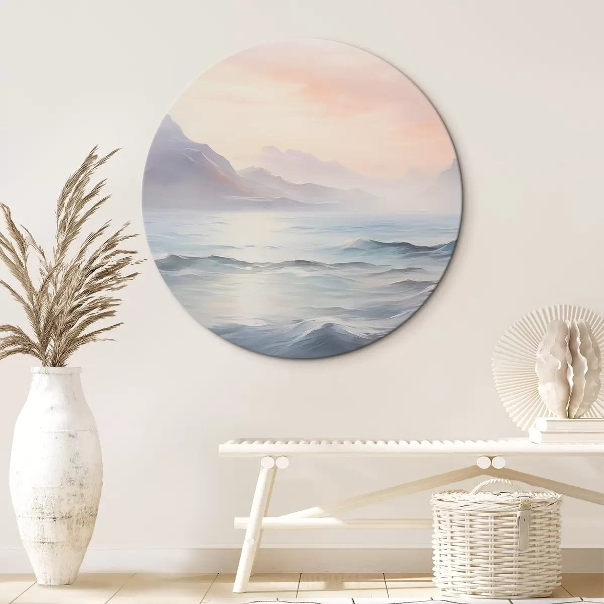 Okrúhle obrazy Jazero v blízkosti hôr imitácia maľby r45344