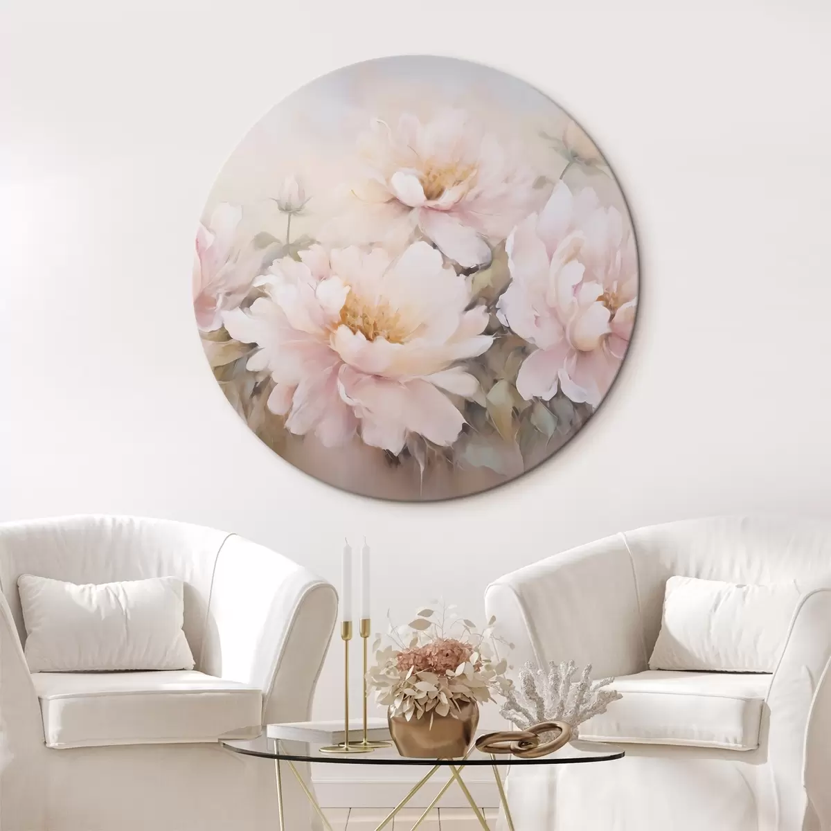 Okrúhle obrazy Imitácia maľby pivoniek r45345