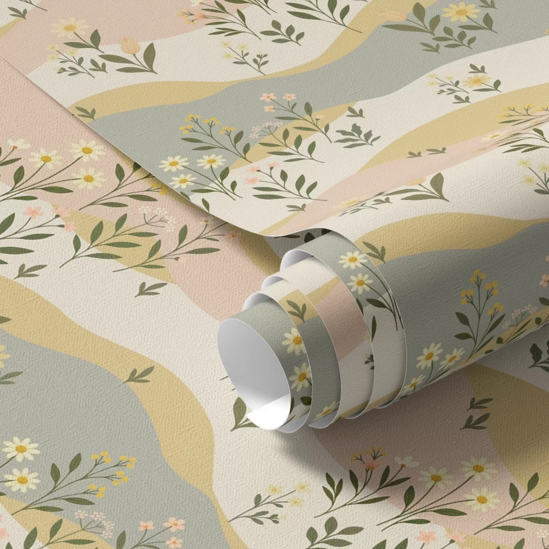 Fototapety Zvlnené lúčne kvety v pastelovom minimalistickom štýle a00396