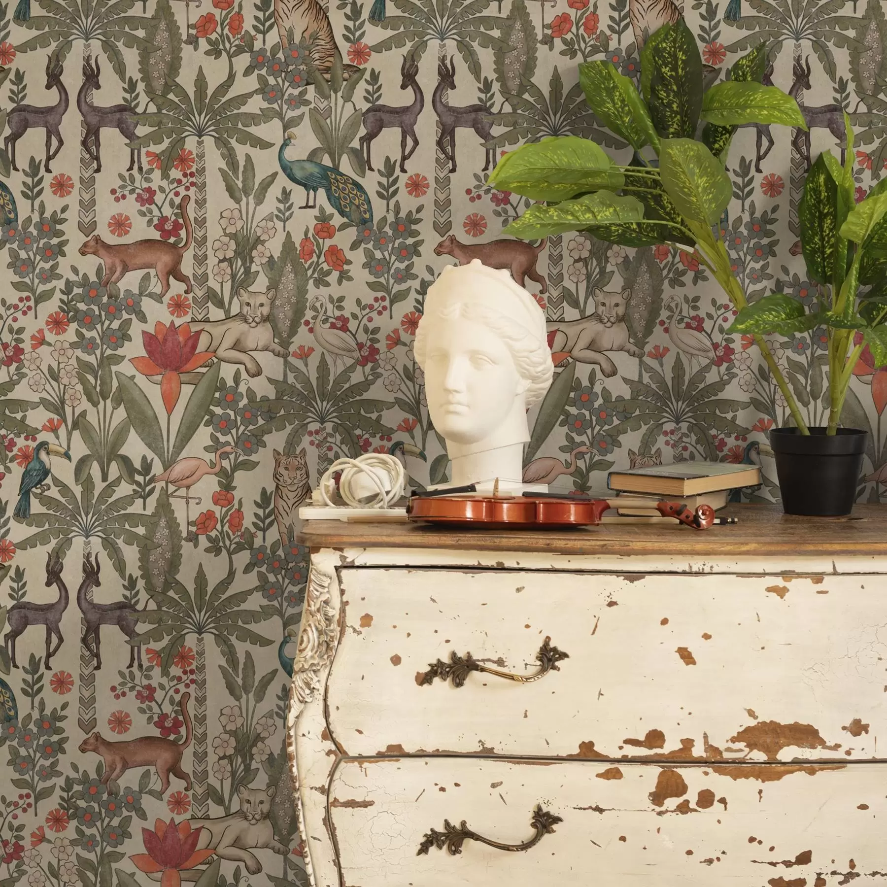 Fototapety Retro štýl: Zvieratá a kvety na vintage pozadí a00431