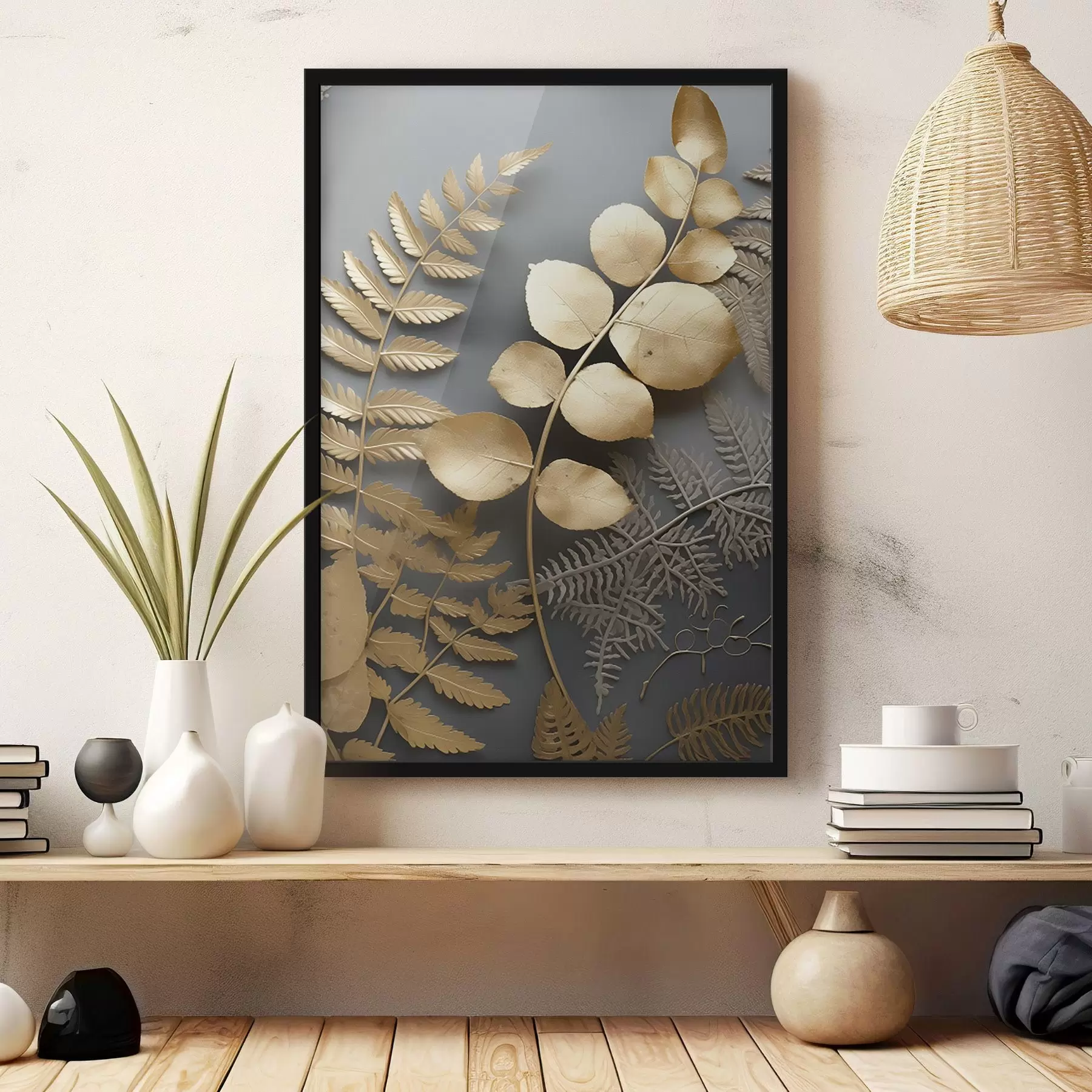 Fototapety Vetvy papradia a eukalyptu na tmavom pozadí f45334