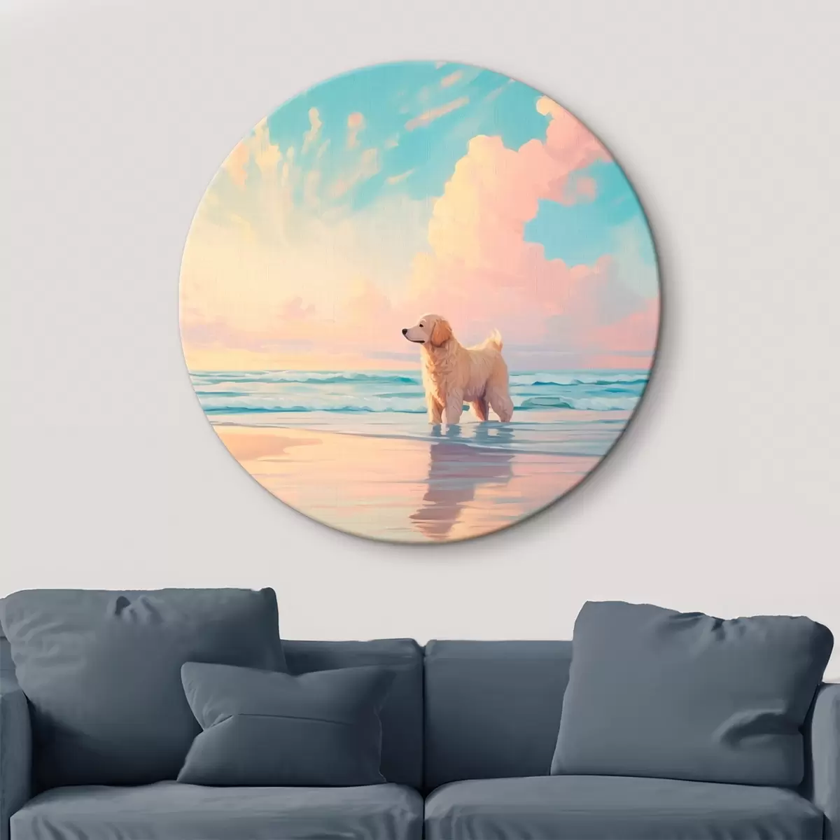 Okrúhle obrazy Retriever na brehu mora r45425