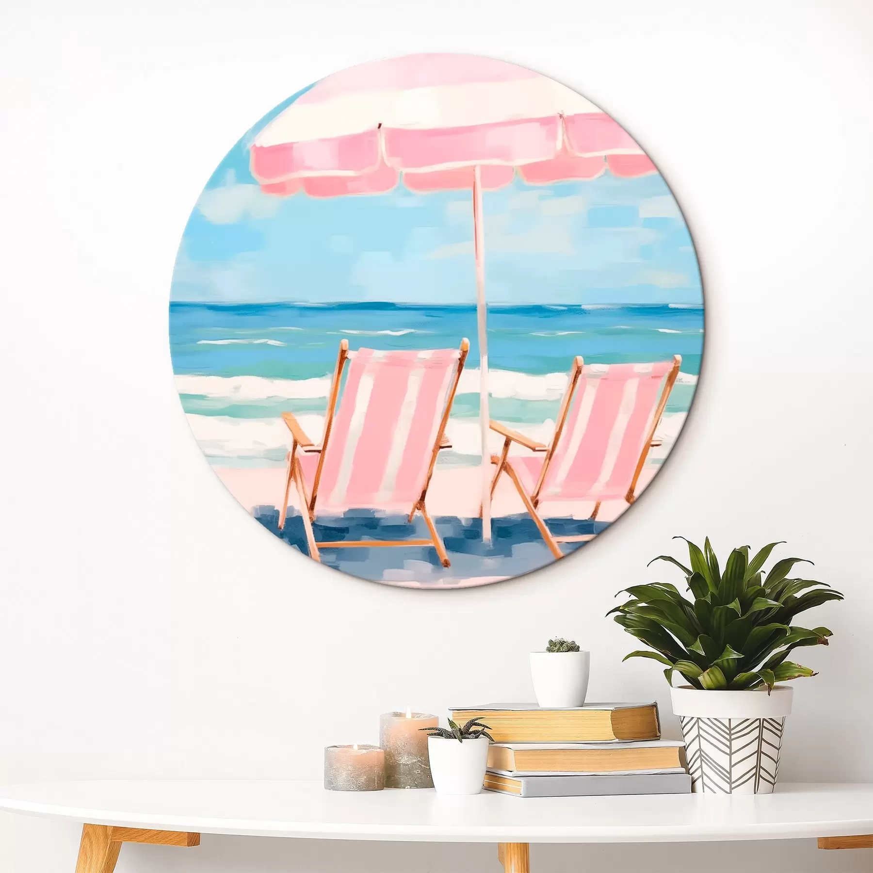 Obraz Plážový slnečník a ležadlá na pobreží r45442