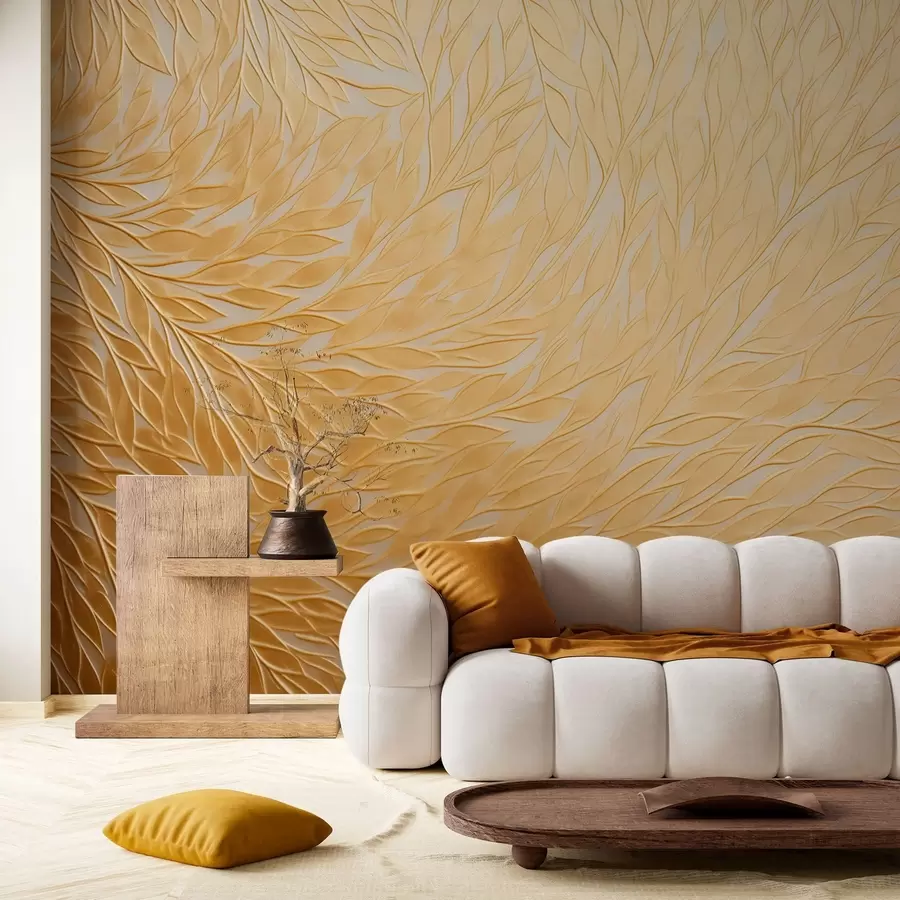 Fototapety Reliéfny vzor listov v teplých medovožltých tónoch w09325