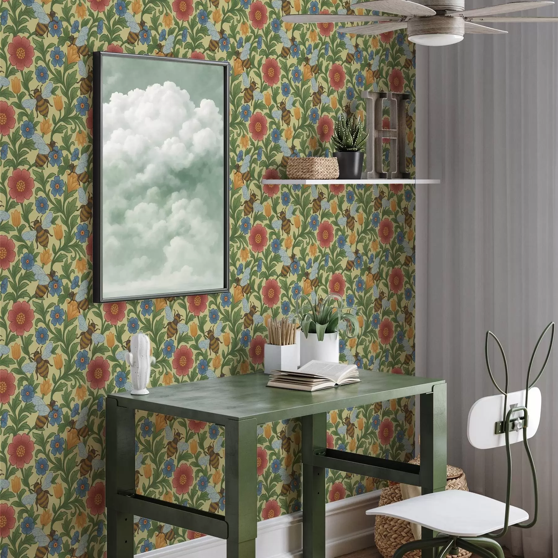 Fototapety Svetlé kvety s veľkými včelami a00315