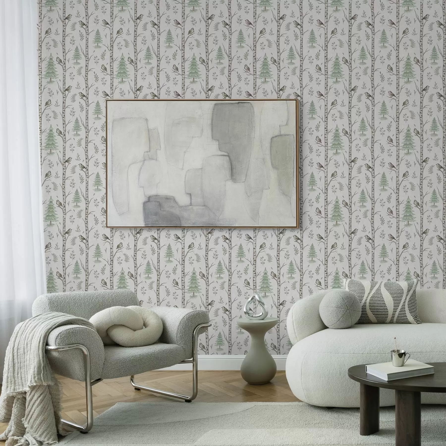 Fototapety Brezy s vtákmi vo svetlozelenom lese a00316