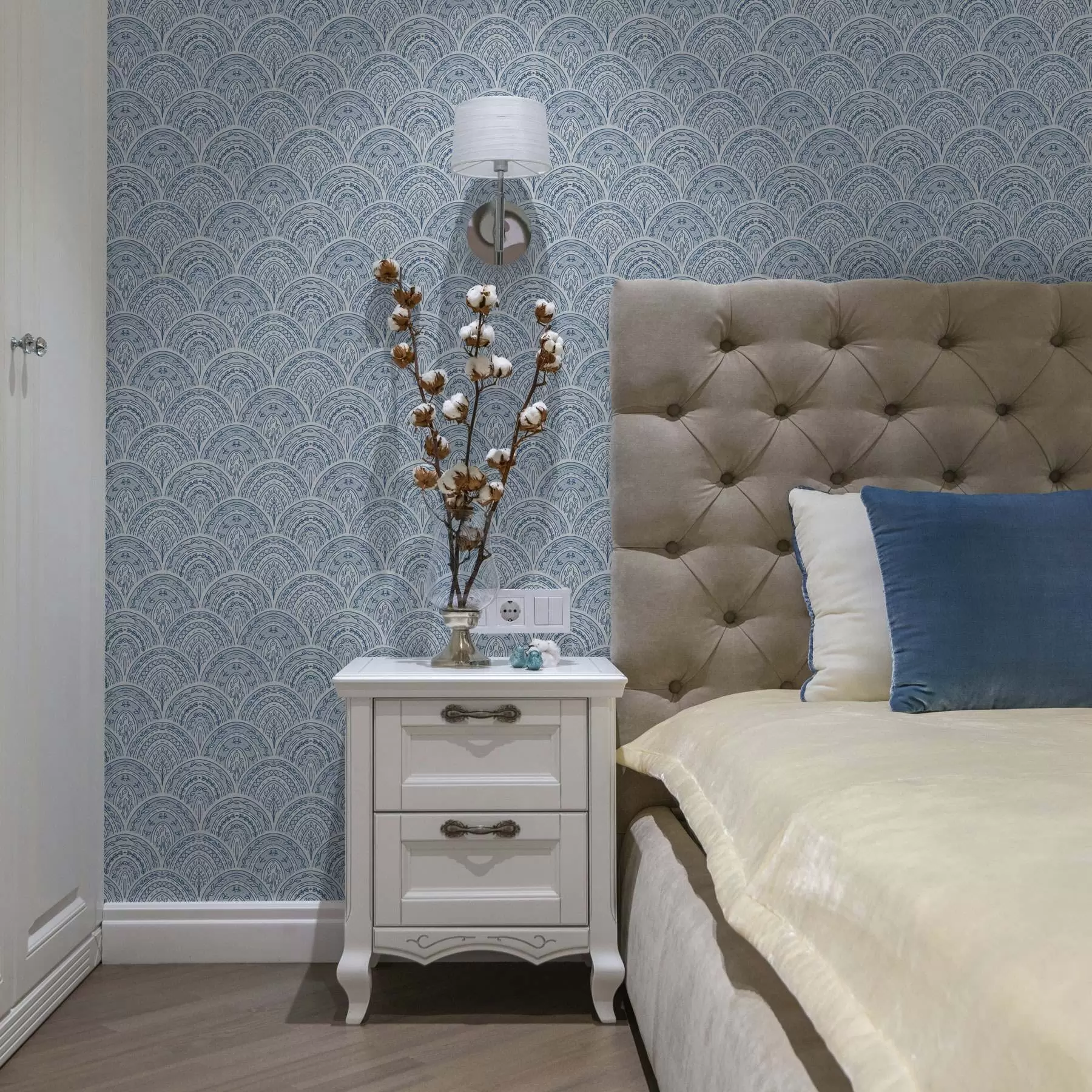 Fototapety Modrý ornament s oblúkmi a vzormi a00332