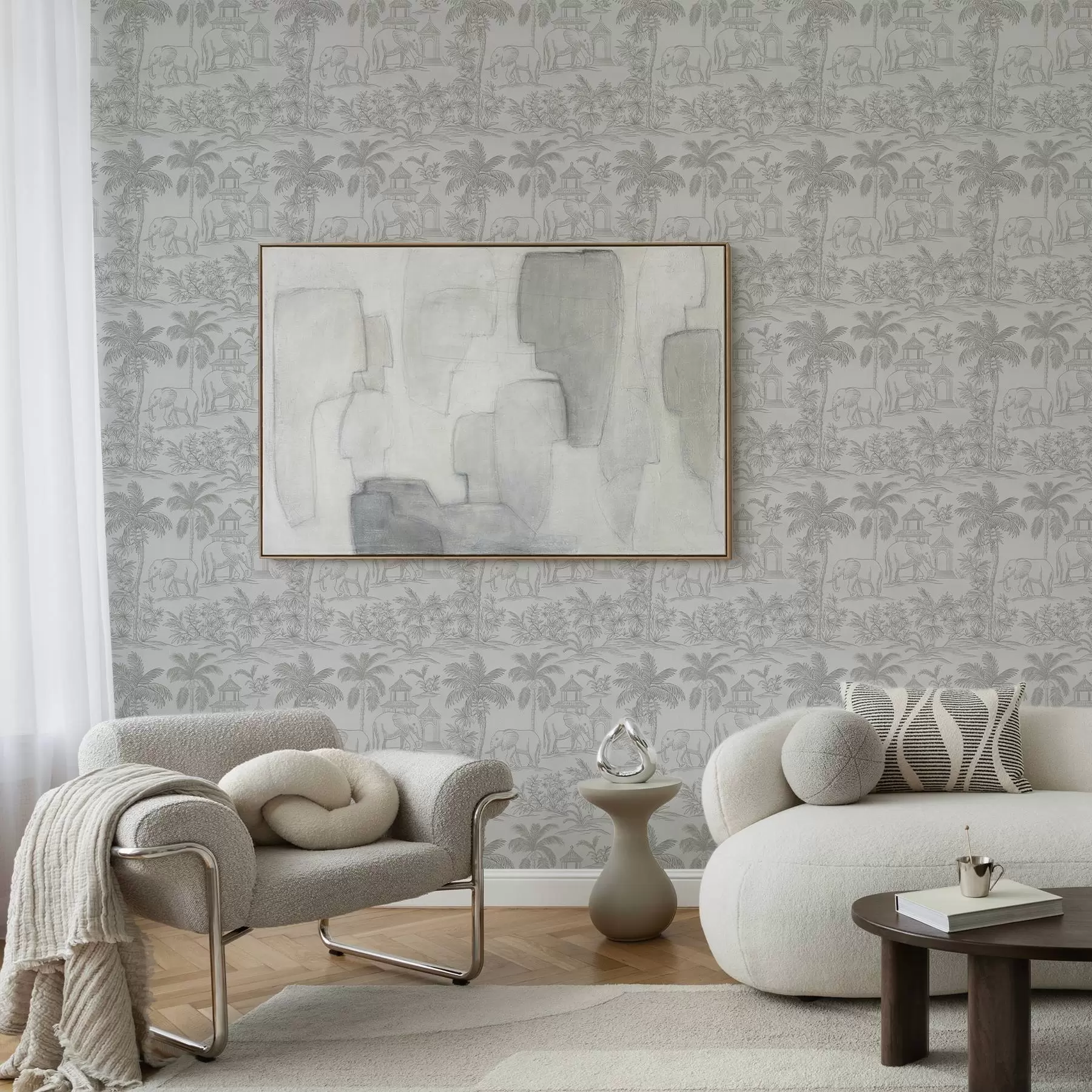 Fototapety Jednofarebné slony a džungľa v grafickom štýle a00410