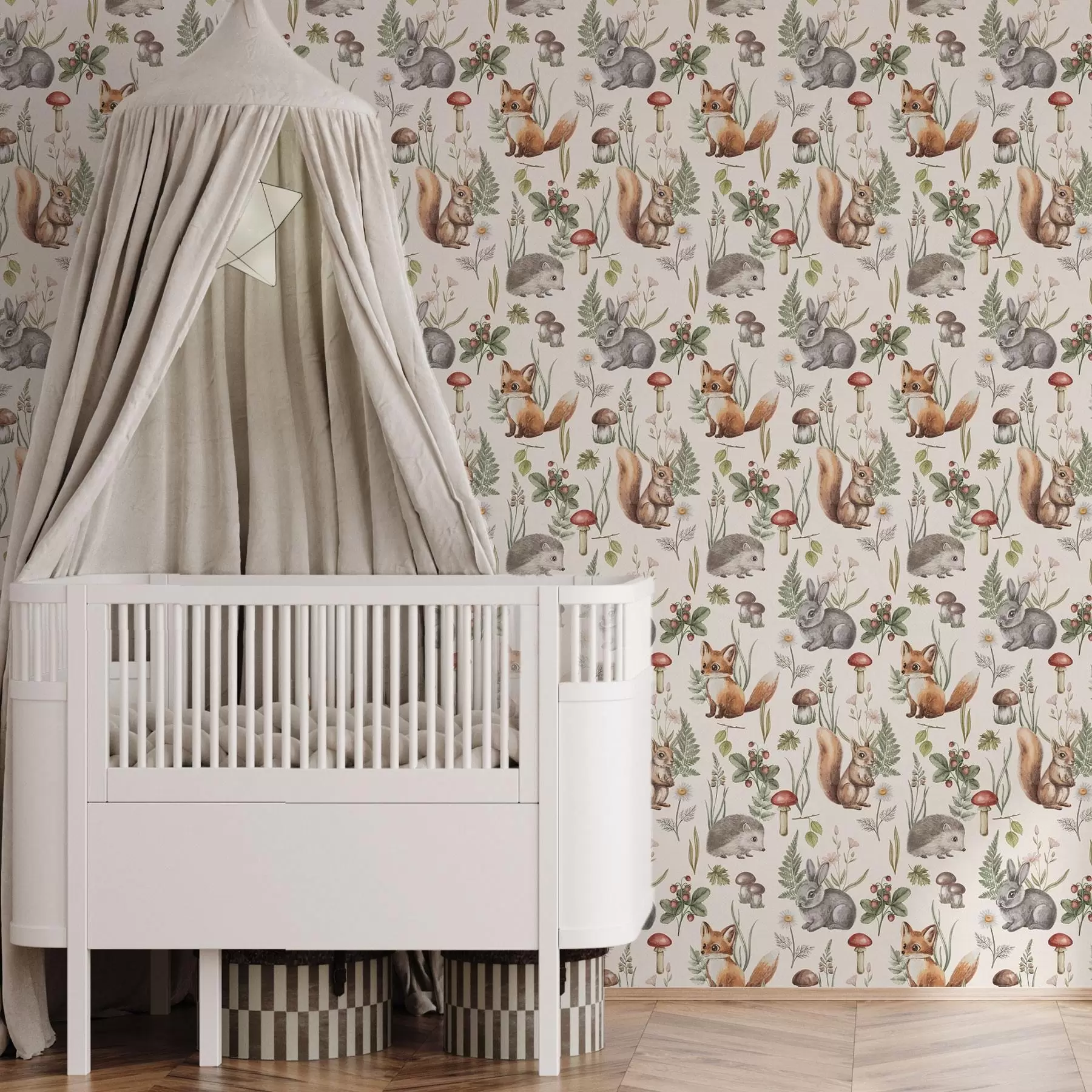 Fototapety Lesné zvieratá, huby a rastliny v rozprávkovom štýle a00477