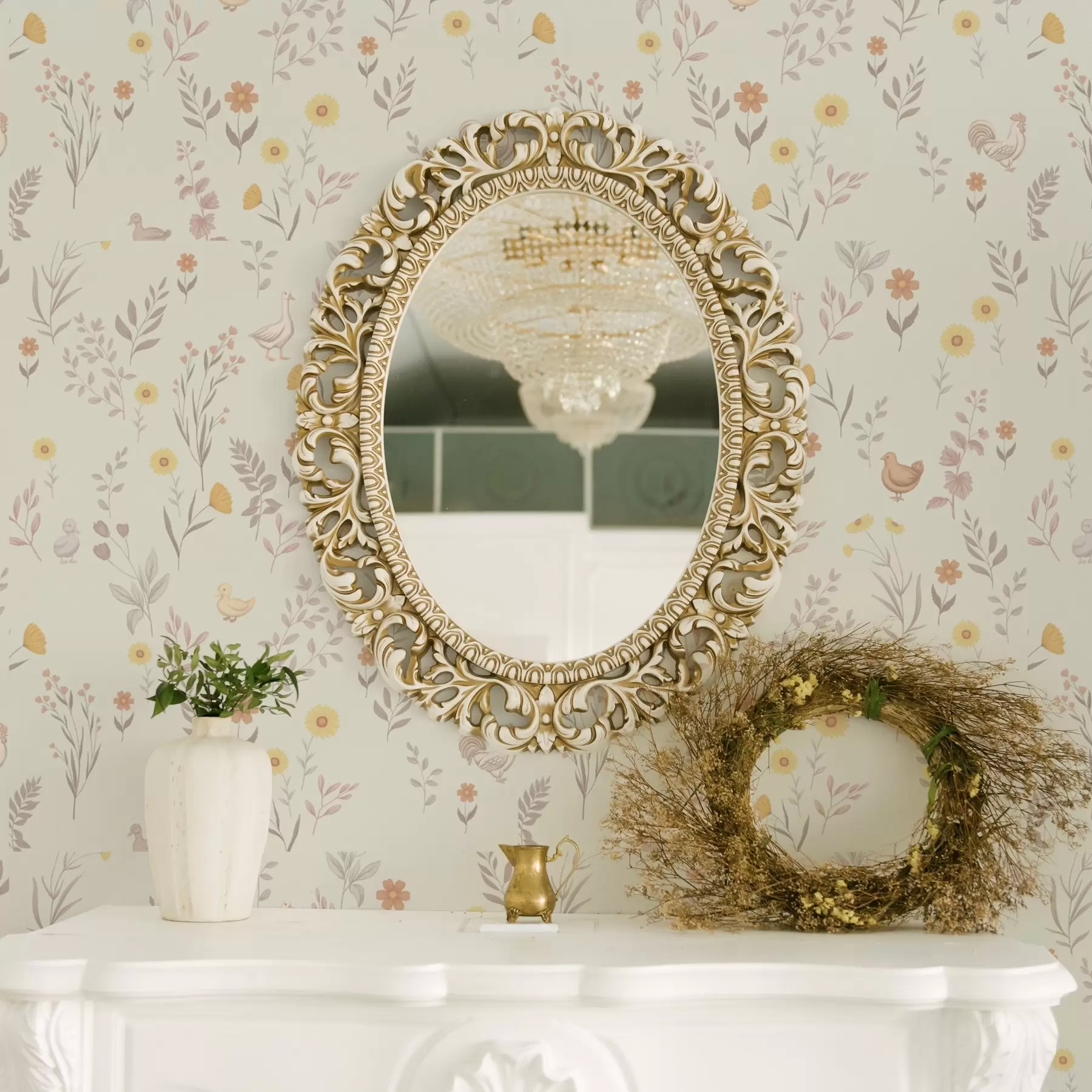 Fototapety Poľné kvety a kurčatá v jemných pastelových tónoch a00478