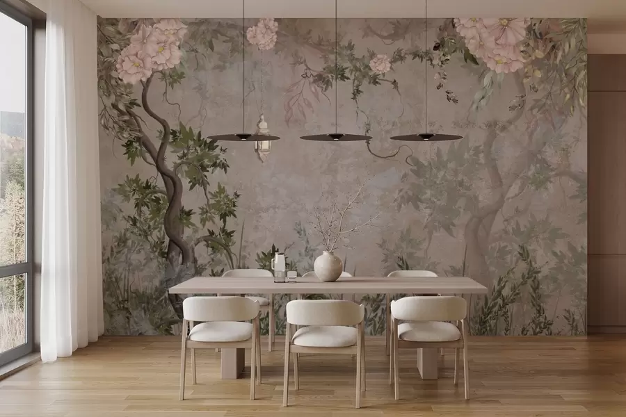 Fototapety Rozprávková záhrada s kvetmi, stromami a lampášom w04416