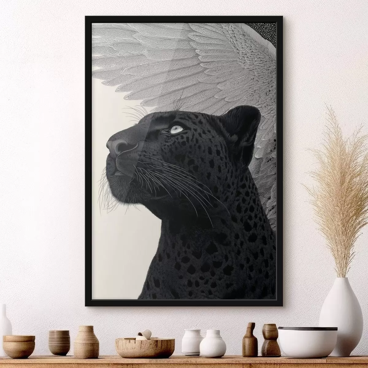 Plagáty Grafická kompozícia: panter s krídlami f45548