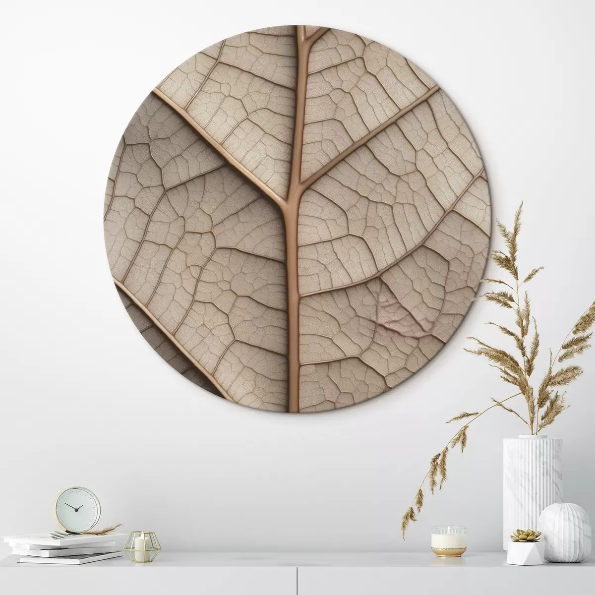 Okrúhle obrazy Suchý list so žilkami r45604