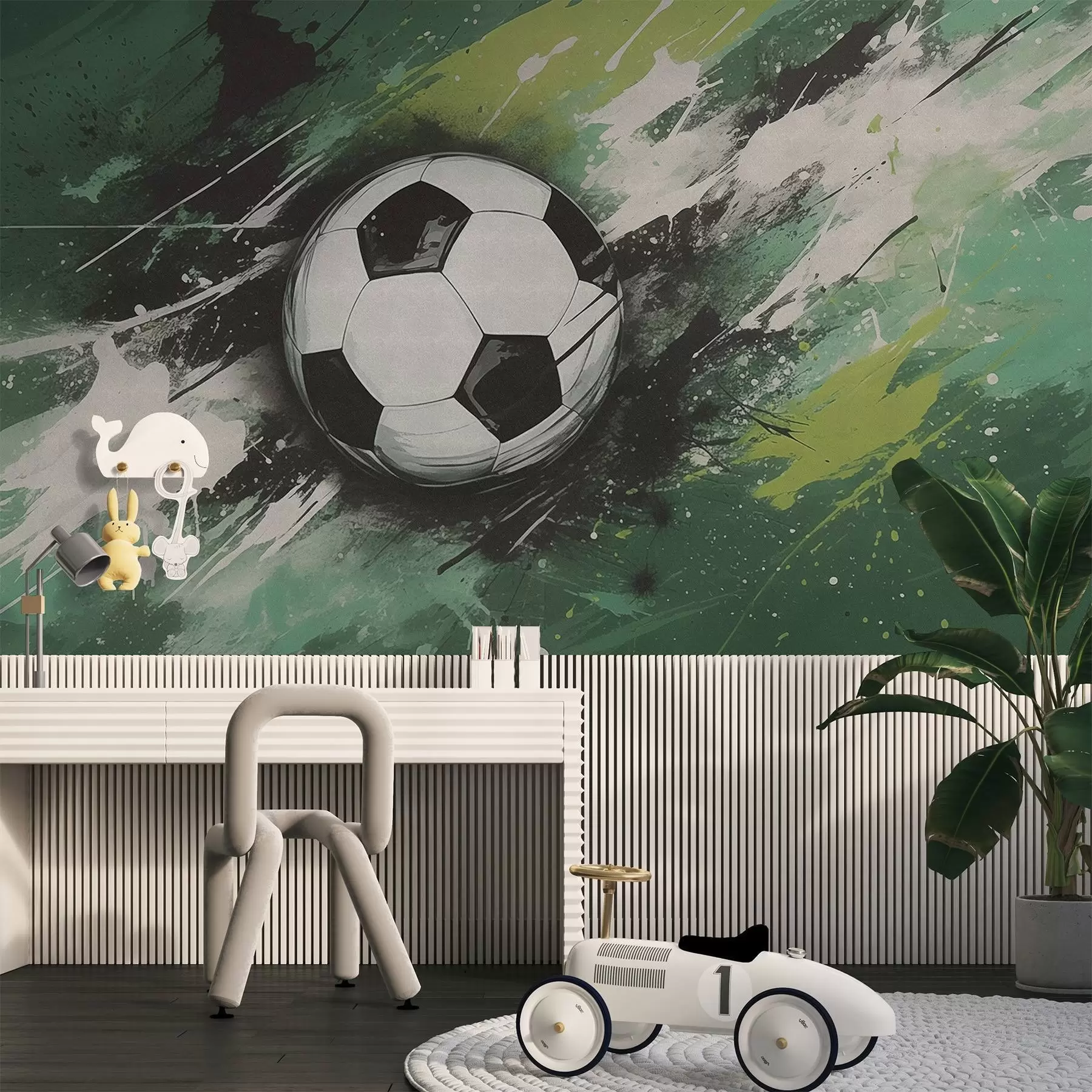 Fototapety Futbalová lopta s rozmazanými grafitmi v pozadí w04467