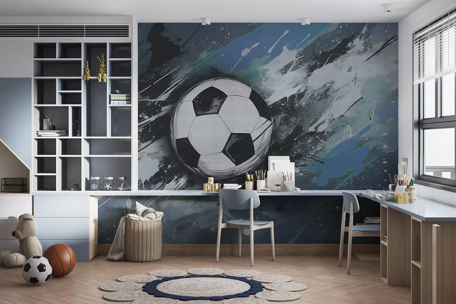 Fototapety Futbalová lopta s rozmazanými grafitmi v pozadí w04467v1